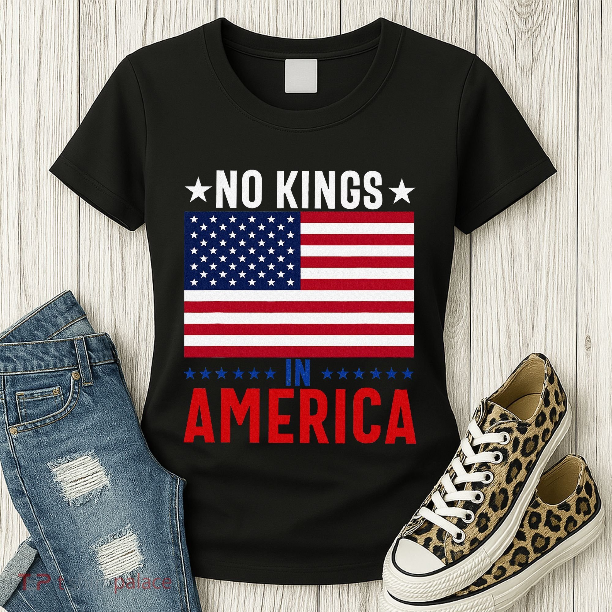 No Kings In America Flag Protest Save Democracy Women's T-Shirt