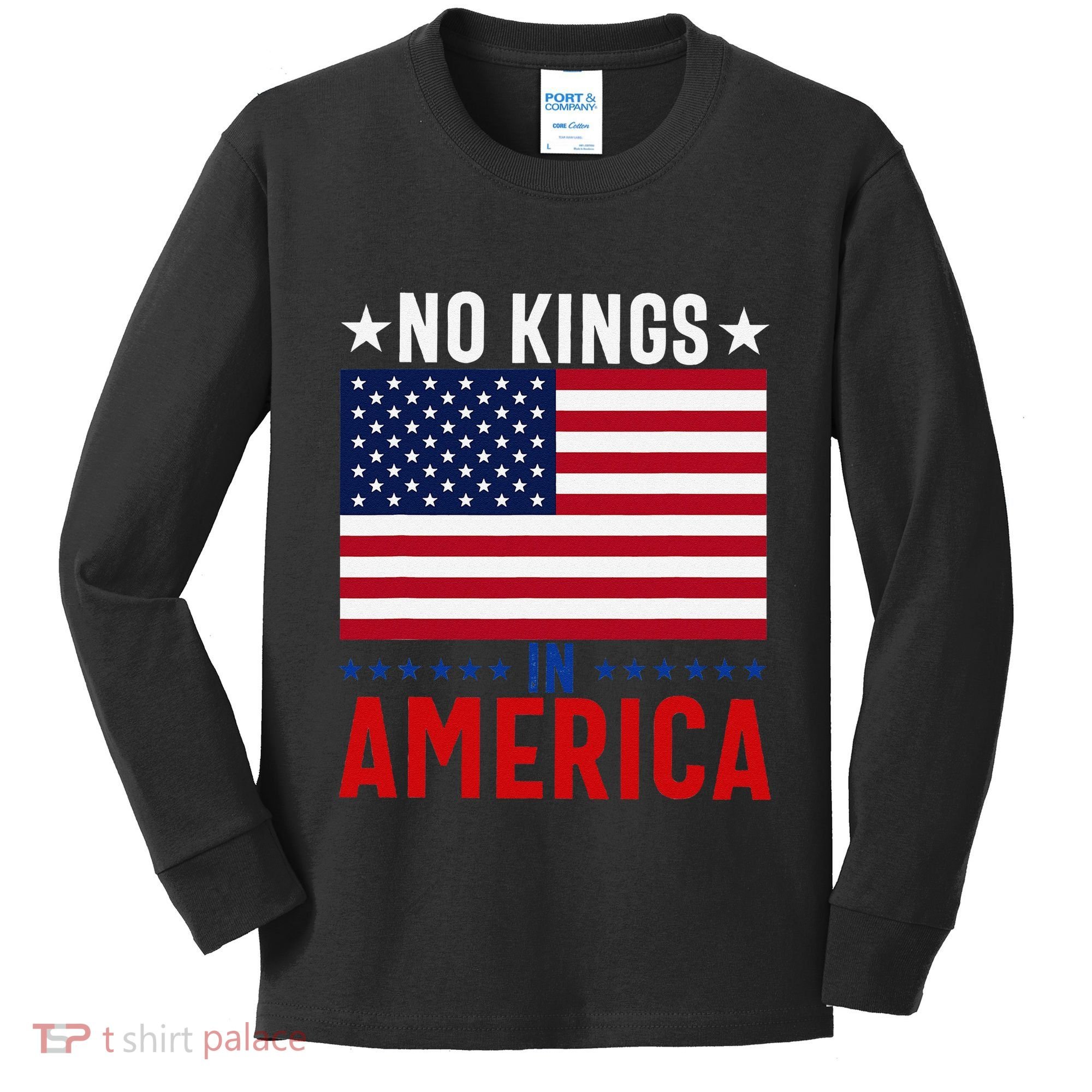 No Kings In America Flag Protest Save Democracy Kids Long Sleeve Shirt