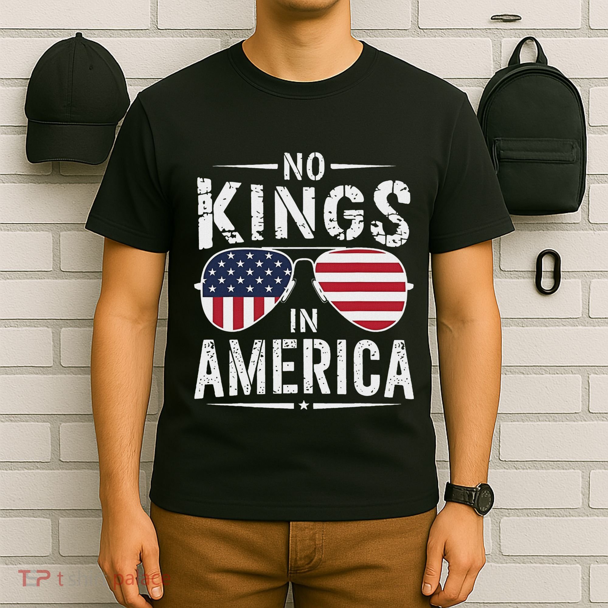 No Kings In America Sunglasses Us Flag Funny Anti Trump T-Shirt