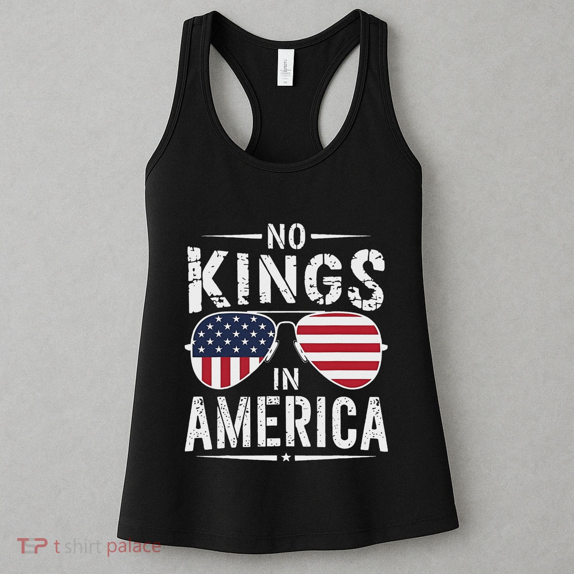 No Kings In America Sunglasses Us Flag Funny Anti Trump Women's Tank Top