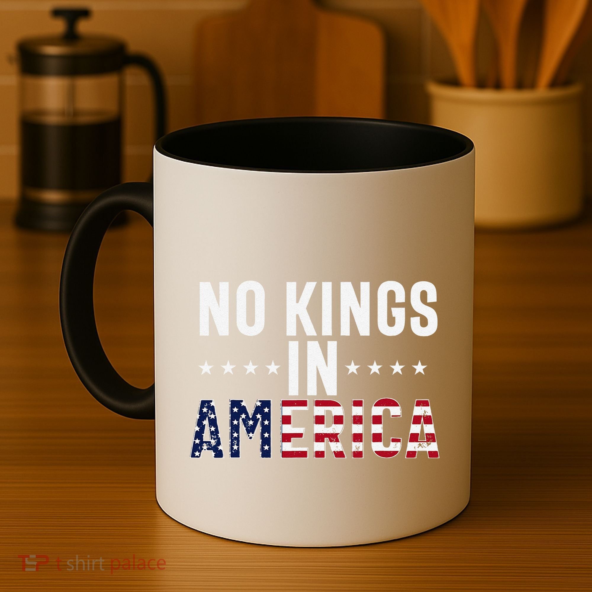 No Kings In America Flag Protest Save Democracy Coffee Mug