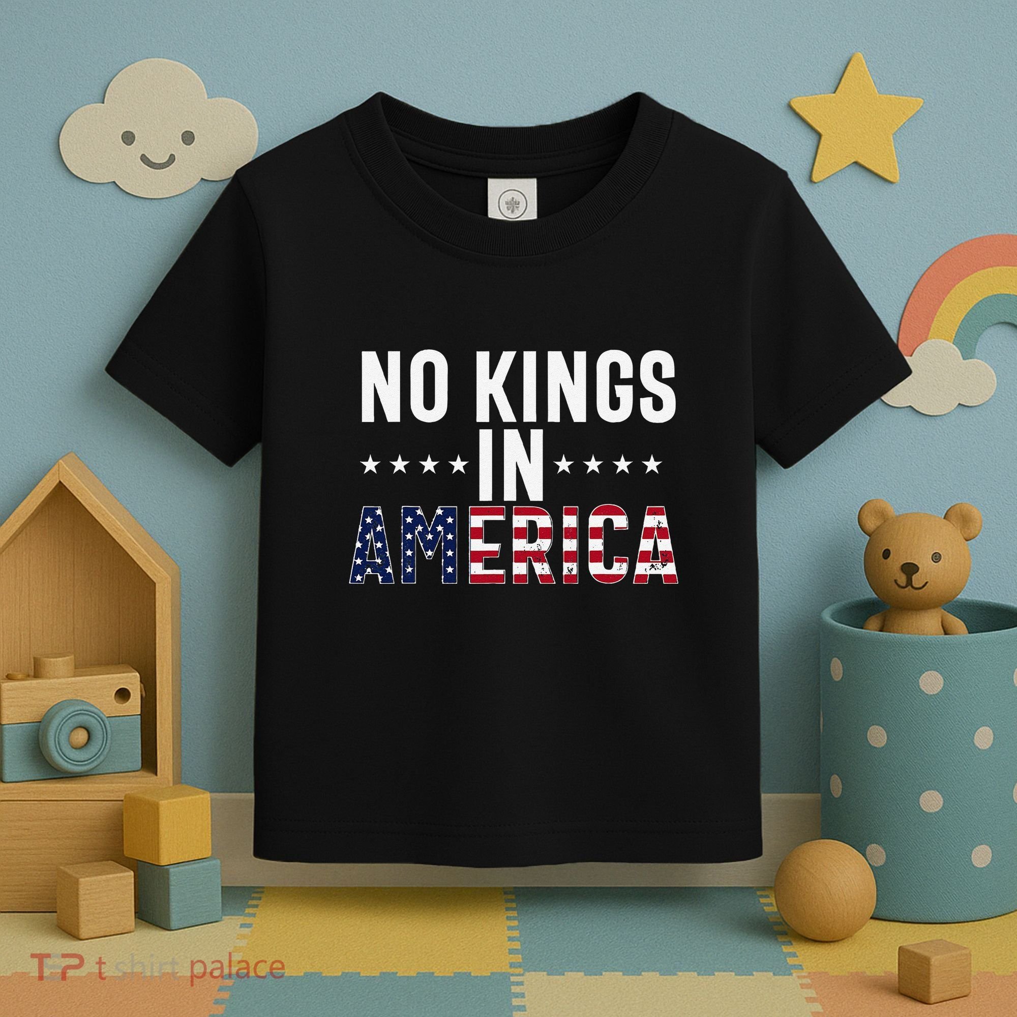 No Kings In America Flag Protest Save Democracy Toddler T-Shirt