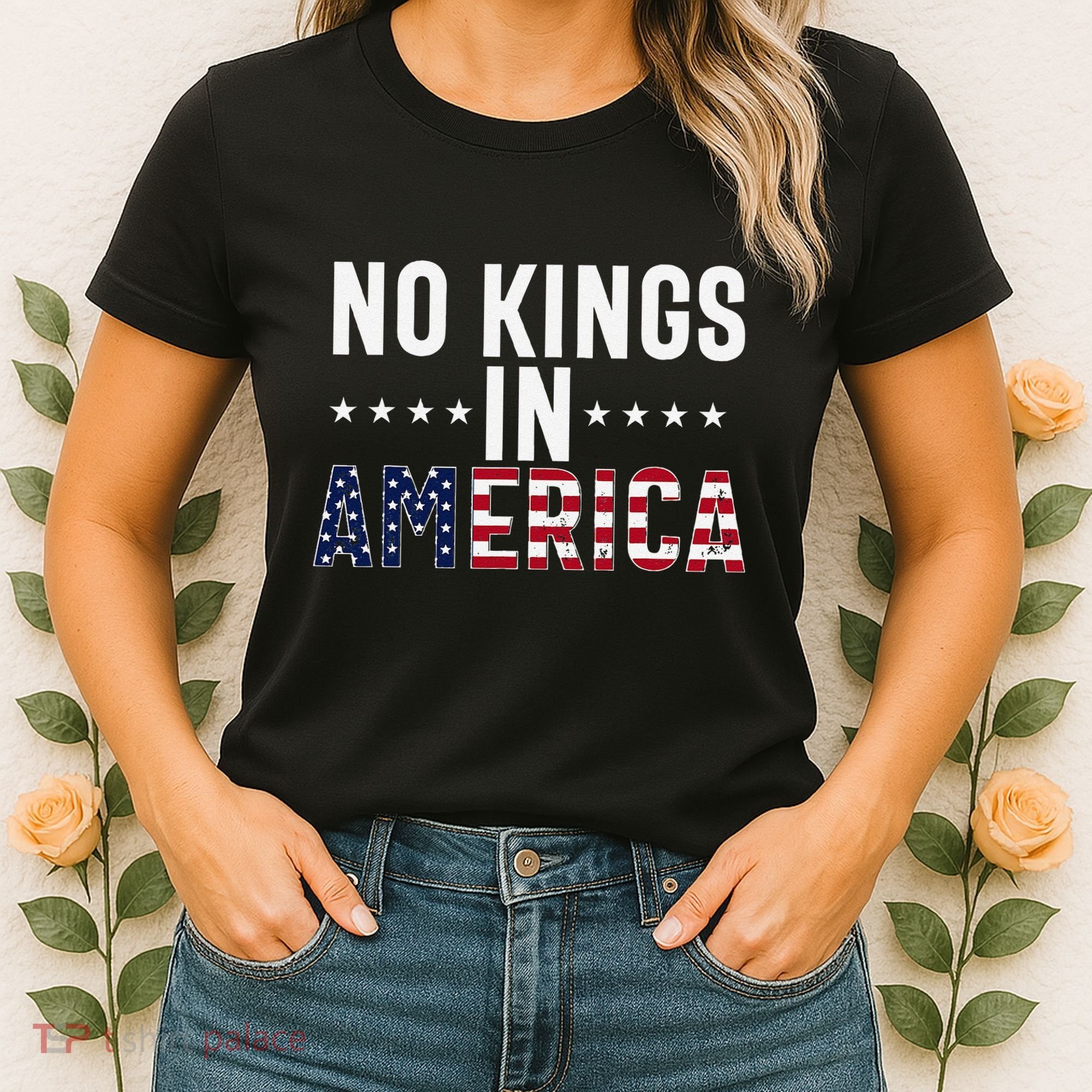 No Kings In America Flag Protest Save Democracy Women's T-Shirt