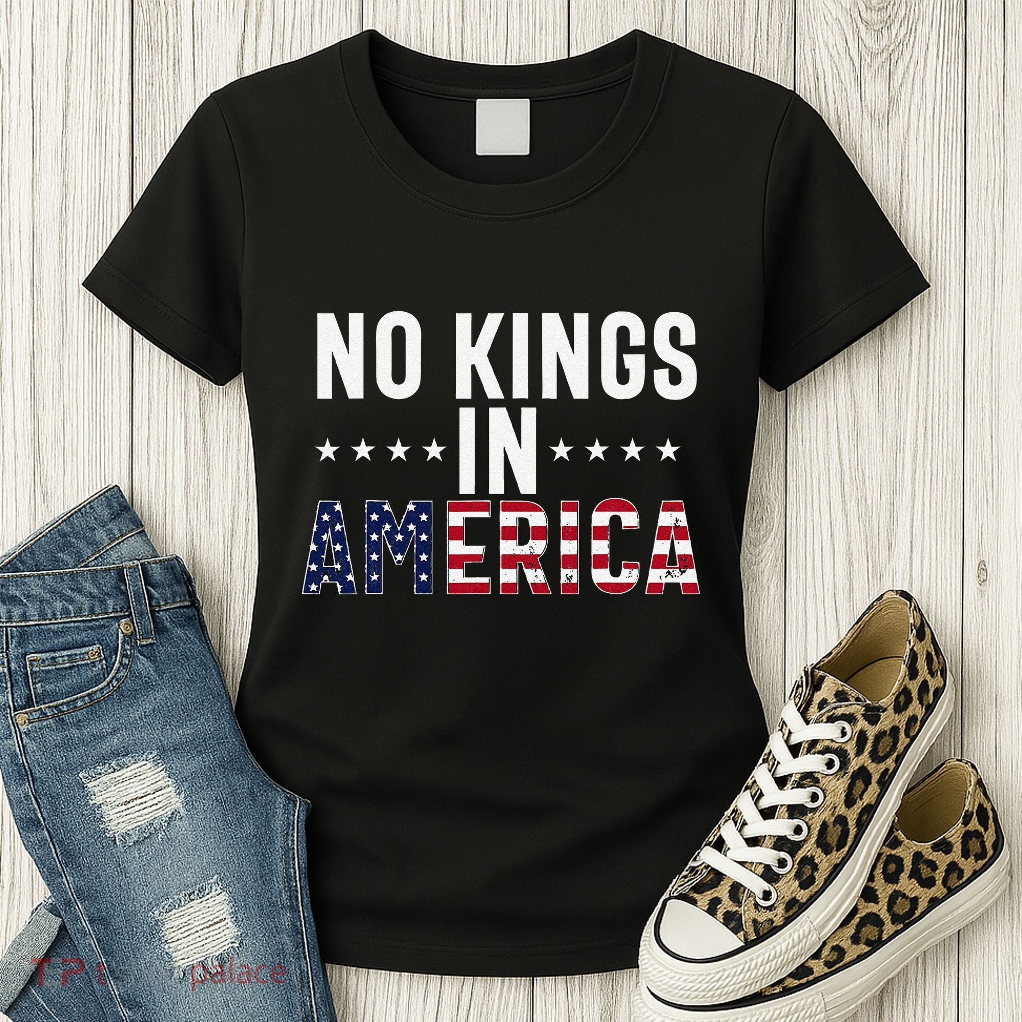 No Kings In America Flag Protest Save Democracy Women's T-Shirt