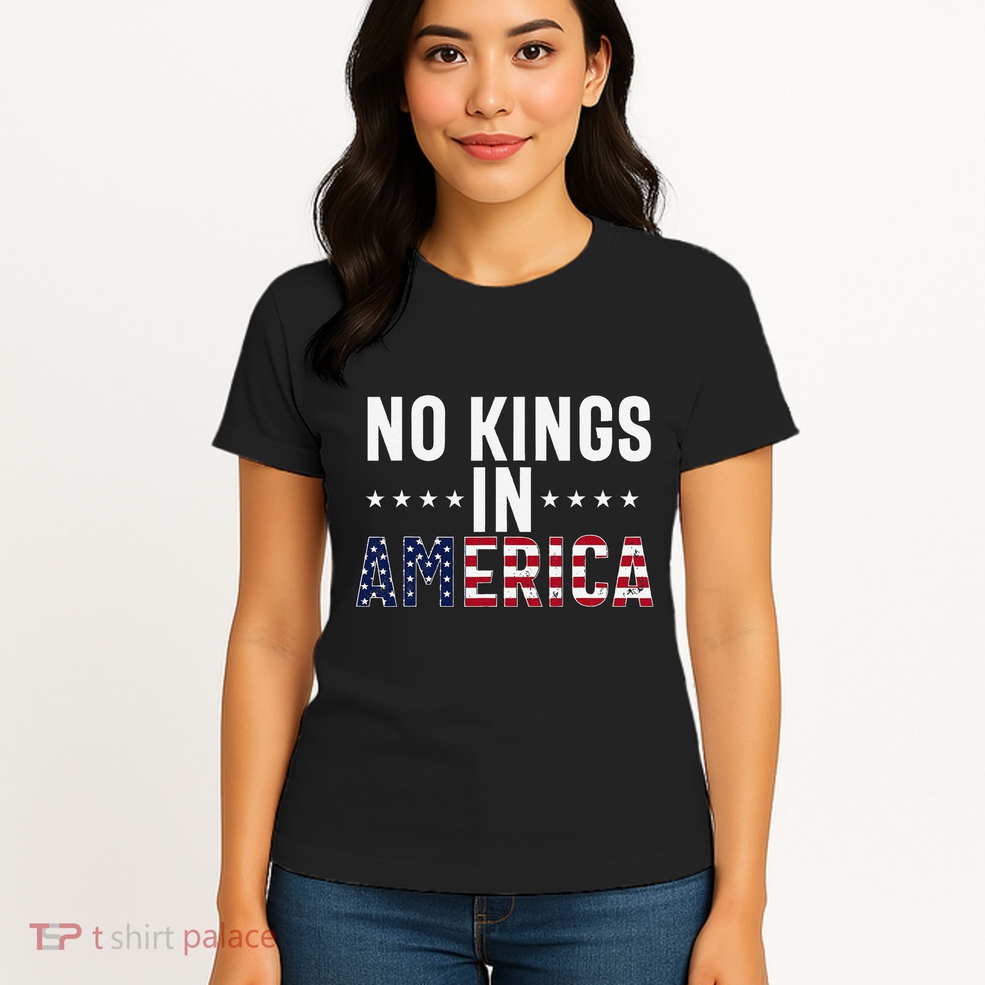 No Kings In America Flag Protest Save Democracy Women's T-Shirt