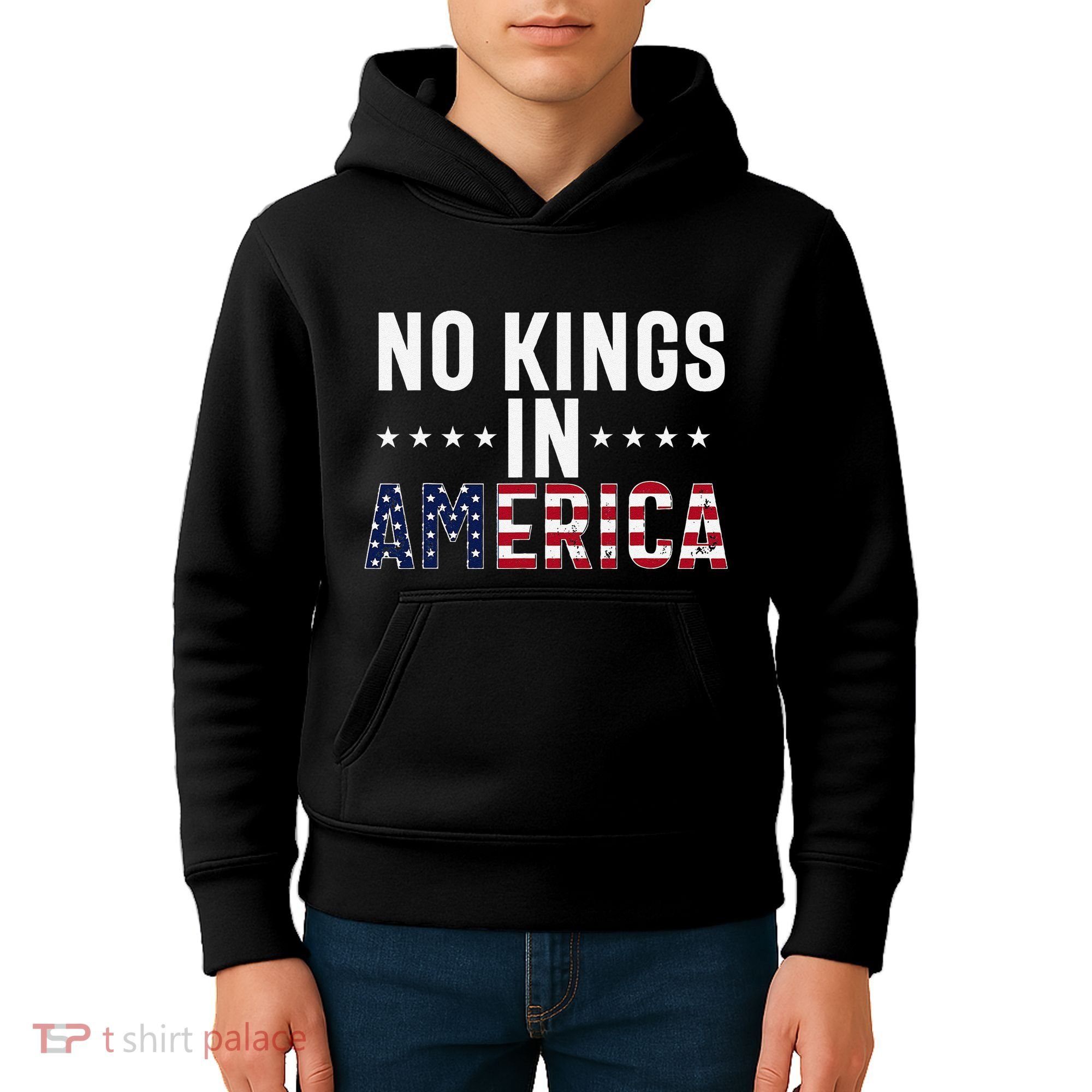 No Kings In America Flag Protest Save Democracy Kids Hoodie