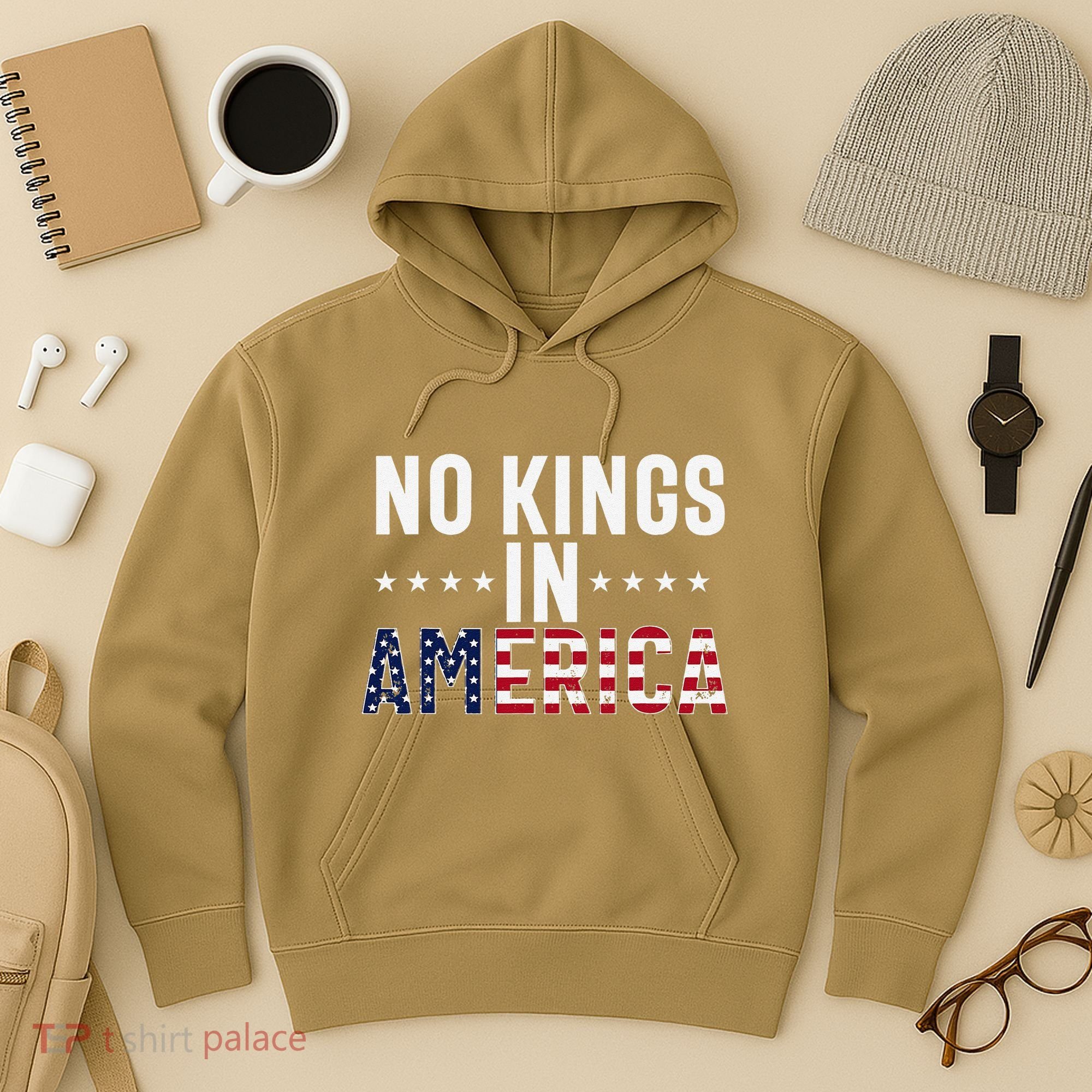 No Kings In America Flag Protest Save Democracy Hoodie