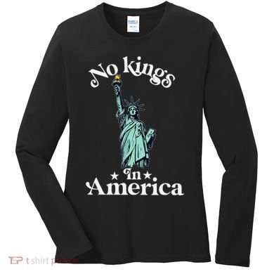 No Kings In America Flag Protest Save Democracy Women's Long Sleeve Shirt