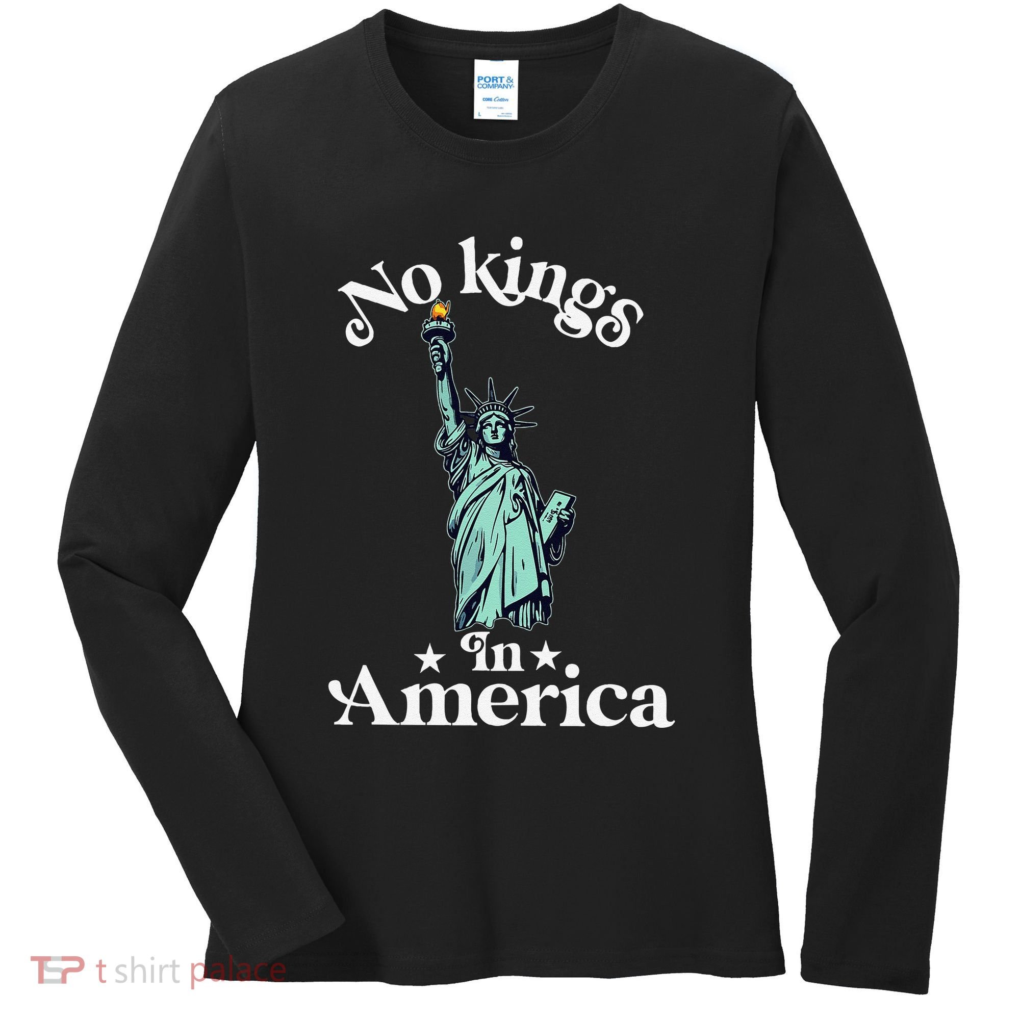 No Kings In America Flag Protest Save Democracy Women's Long Sleeve Shirt