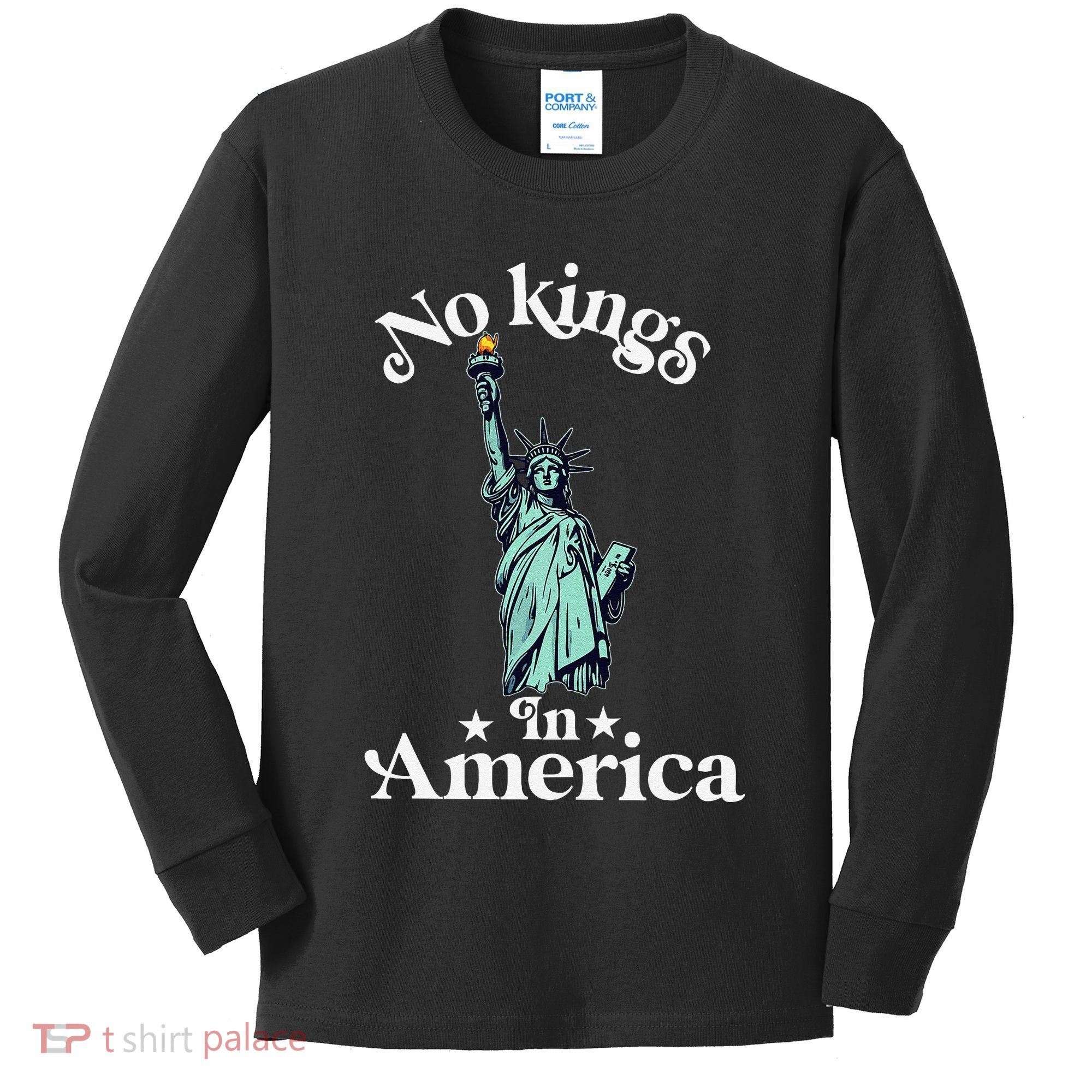 No Kings In America Flag Protest Save Democracy Kids Long Sleeve Shirt