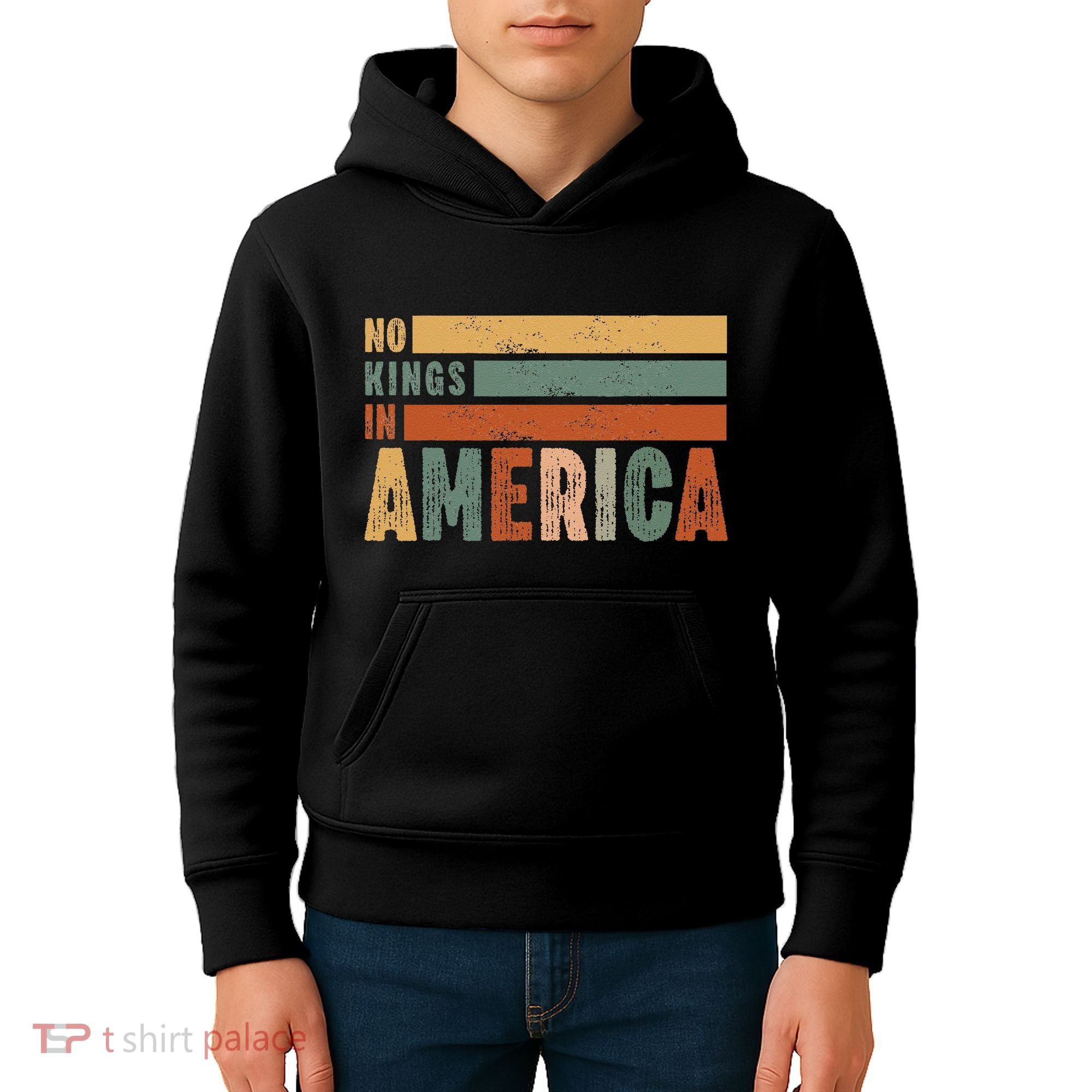 No Kings In America Flag Protest Save Democracy Kids Hoodie