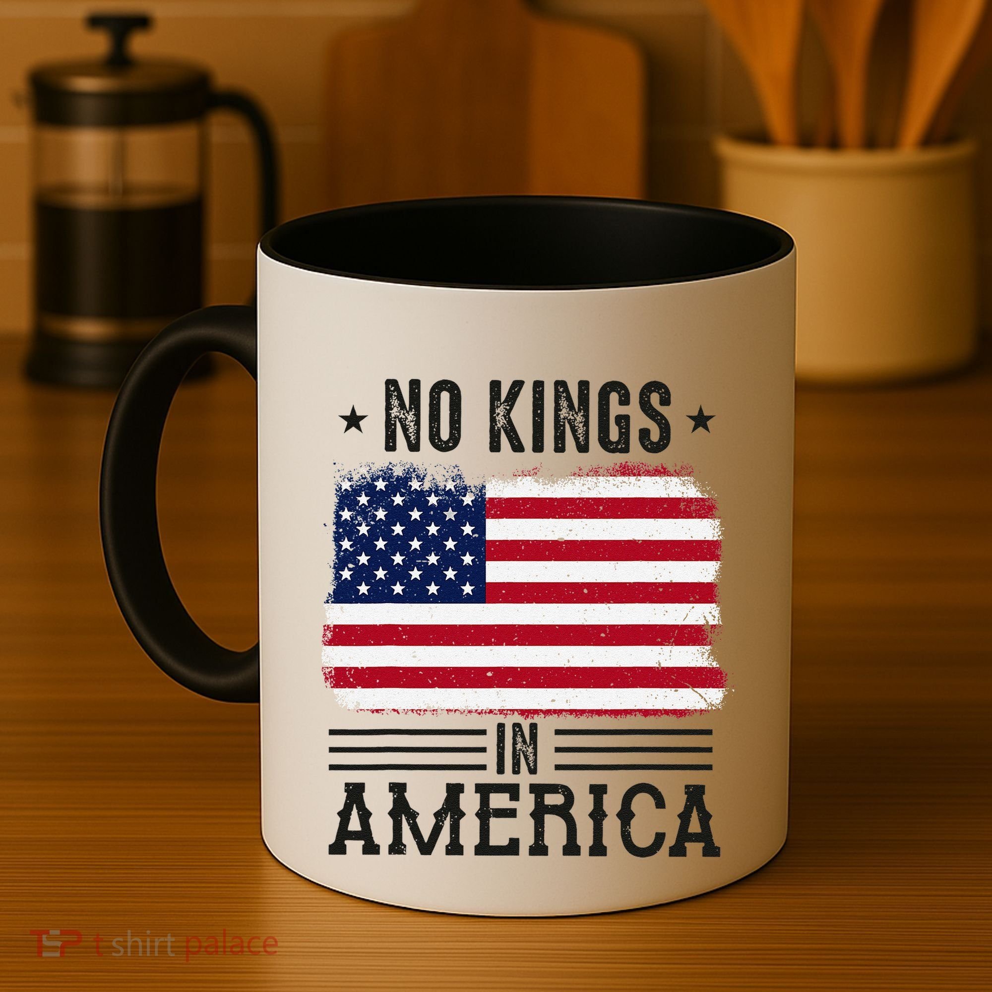 No Kings In America Flag Protest Save Democracy Coffee Mug