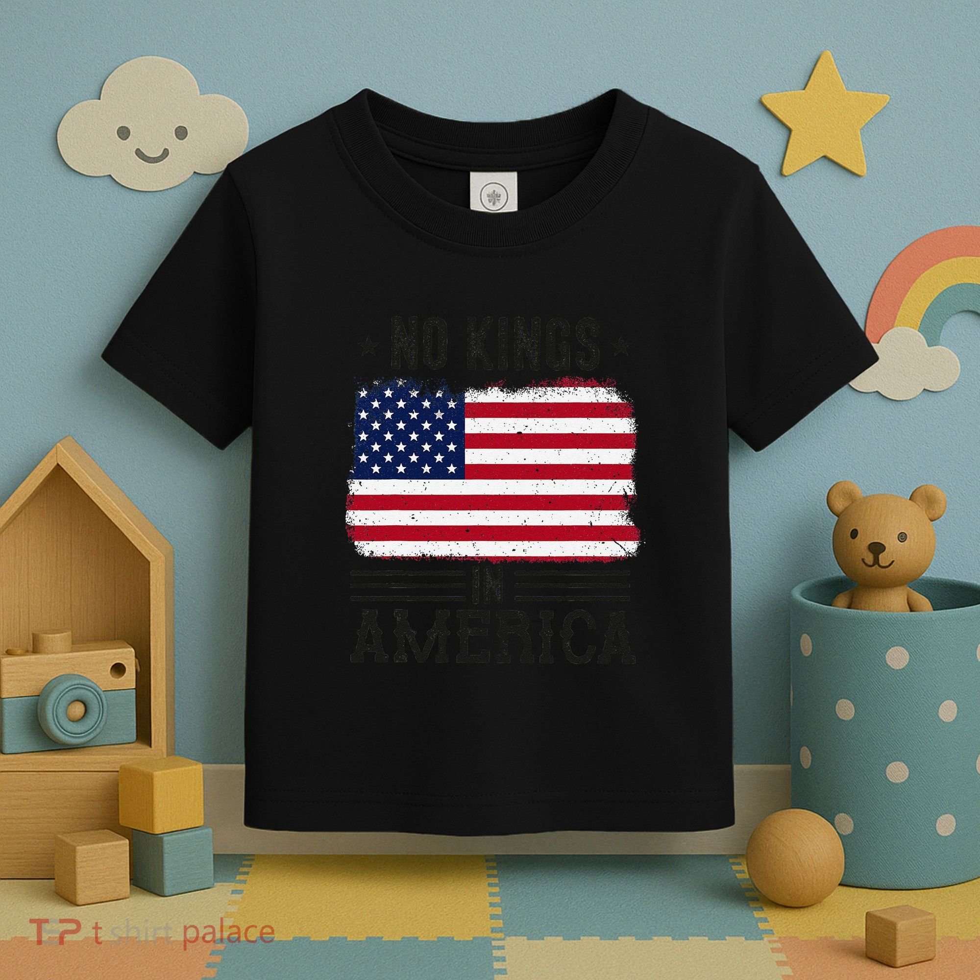 No Kings In America Flag Protest Save Democracy Toddler T-Shirt