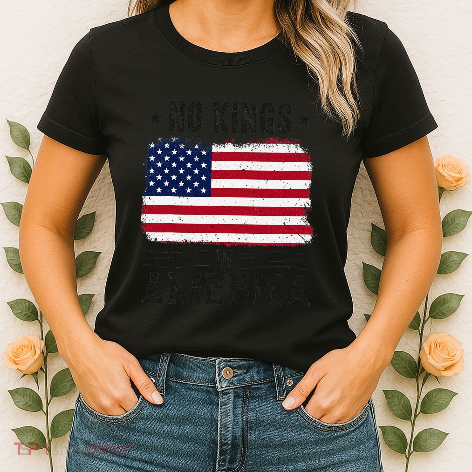 No Kings In America Flag Protest Save Democracy Women's T-Shirt