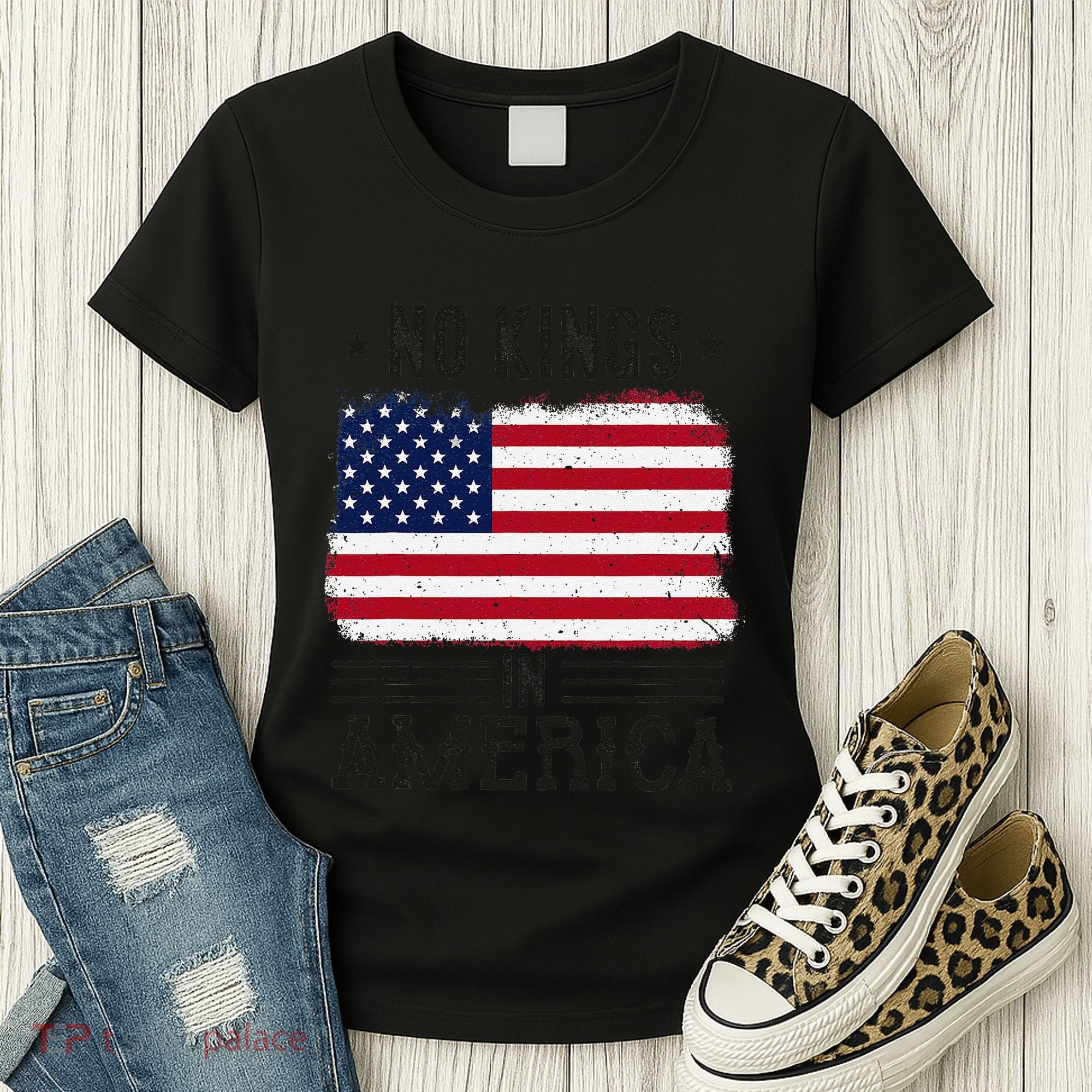 No Kings In America Flag Protest Save Democracy Women's T-Shirt