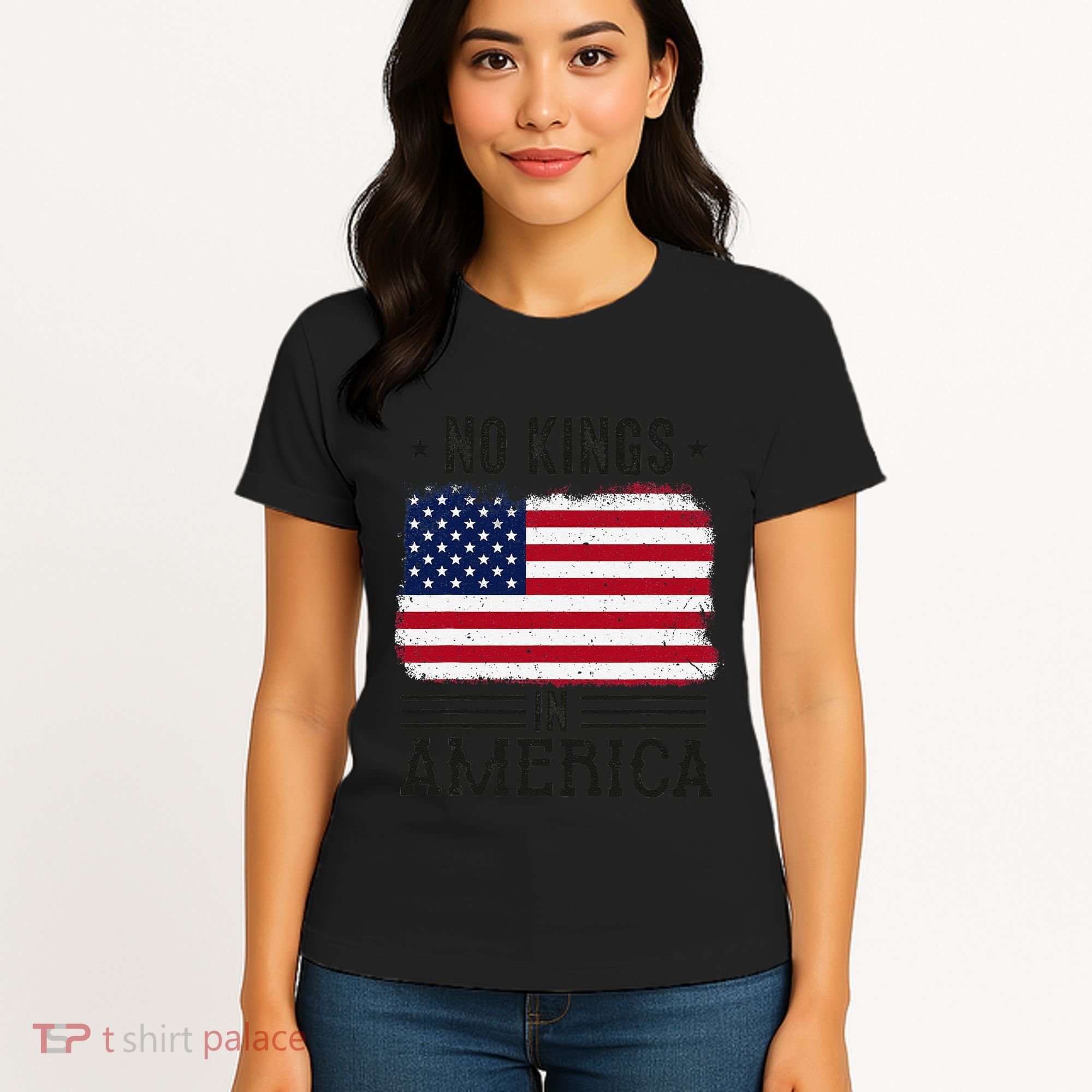 No Kings In America Flag Protest Save Democracy Women's T-Shirt