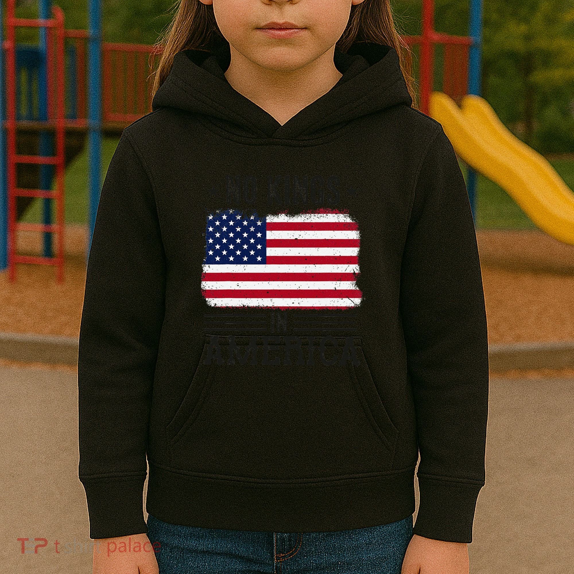 No Kings In America Flag Protest Save Democracy Kids Hoodie