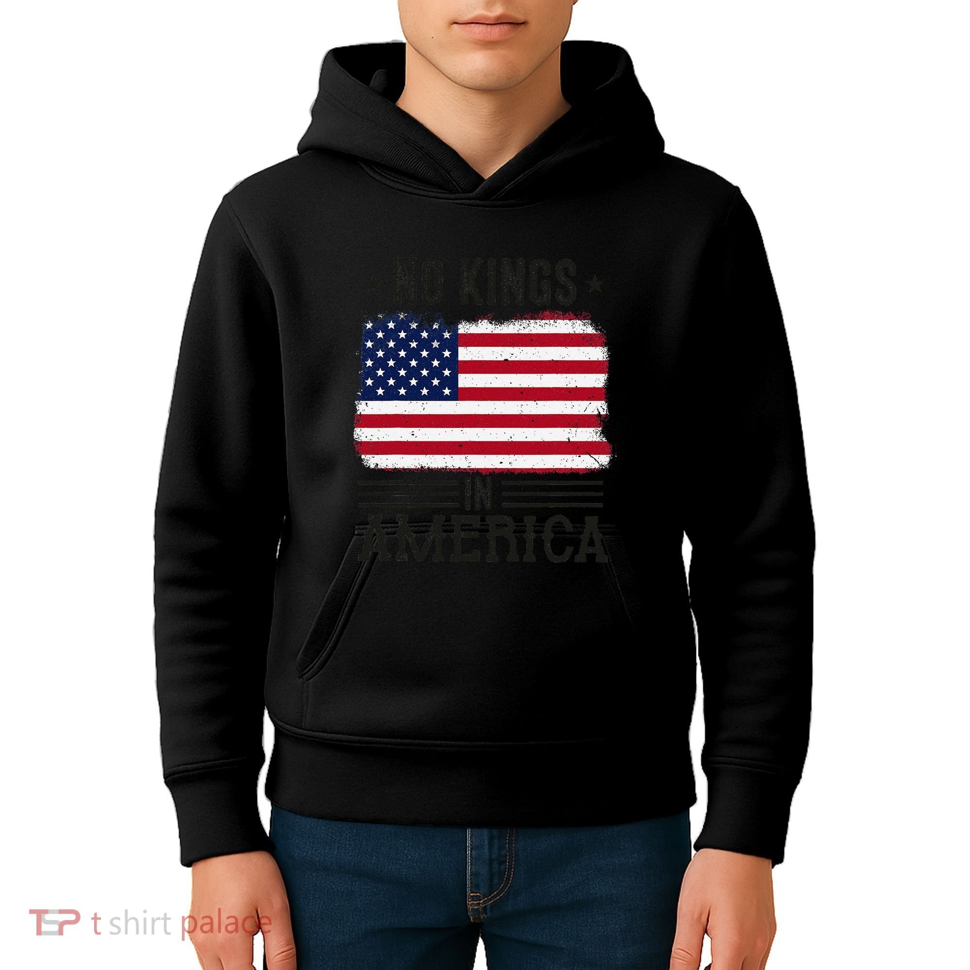 No Kings In America Flag Protest Save Democracy Kids Hoodie