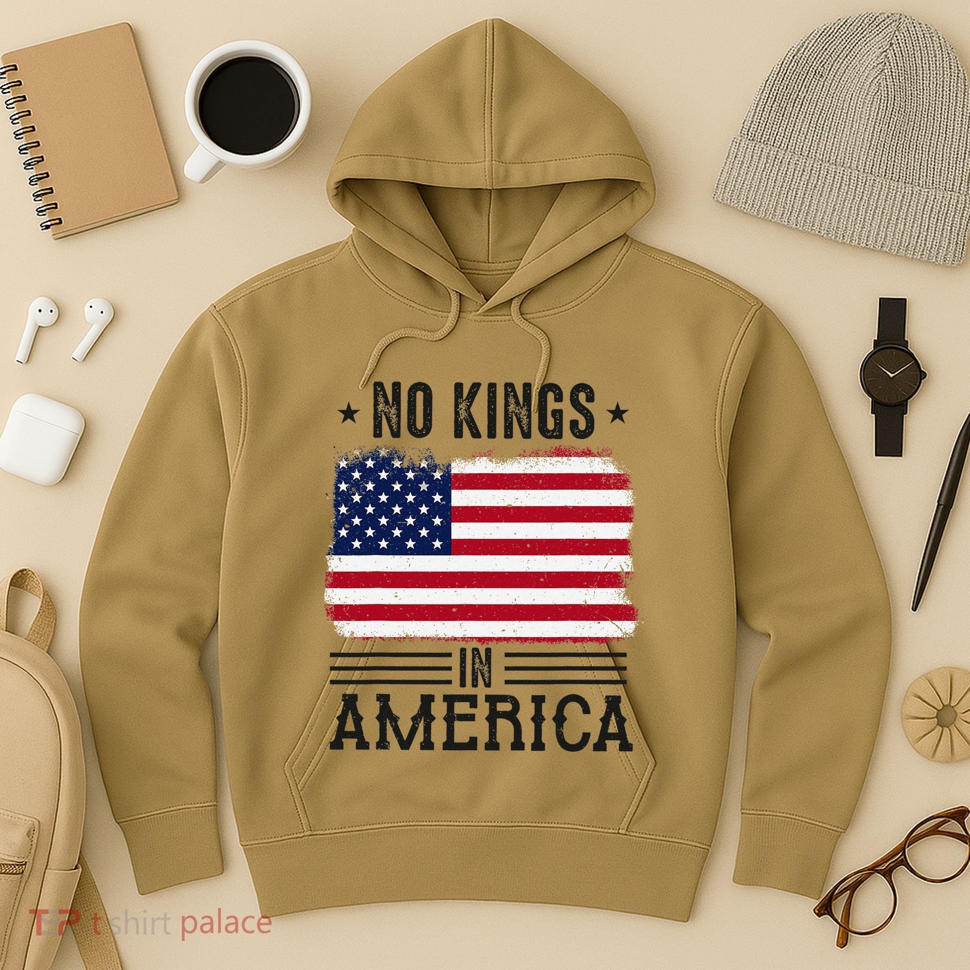 No Kings In America Flag Protest Save Democracy Hoodie