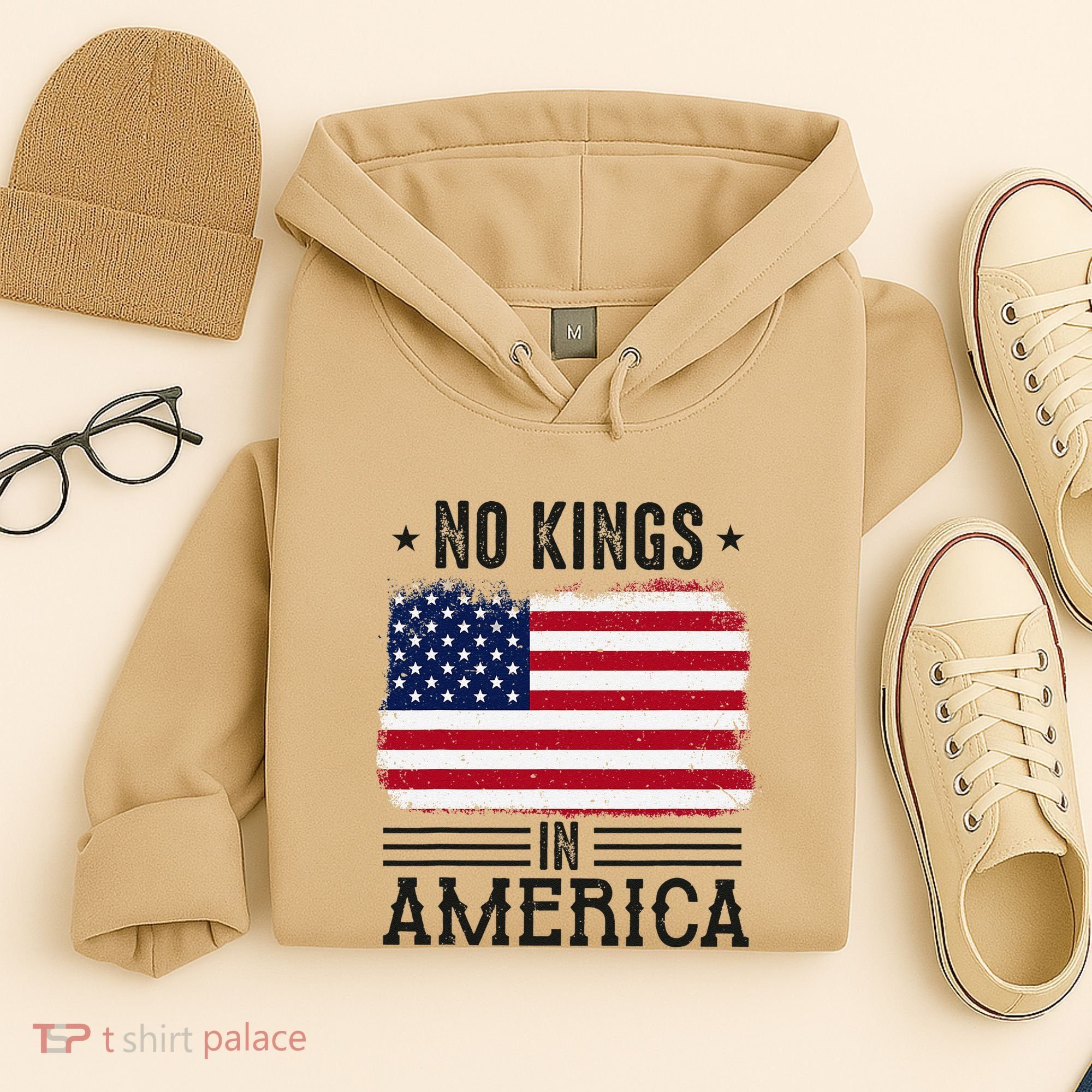 No Kings In America Flag Protest Save Democracy Hoodie