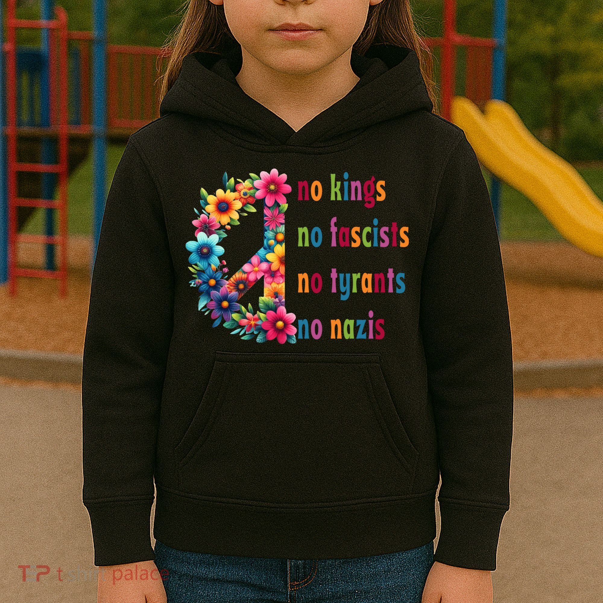 No Kings No Fascists No Tyrants No Nazis Kids Hoodie
