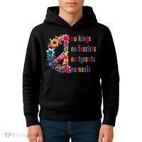 No Kings No Fascists No Tyrants No Nazis Kids Hoodie thumb 4
