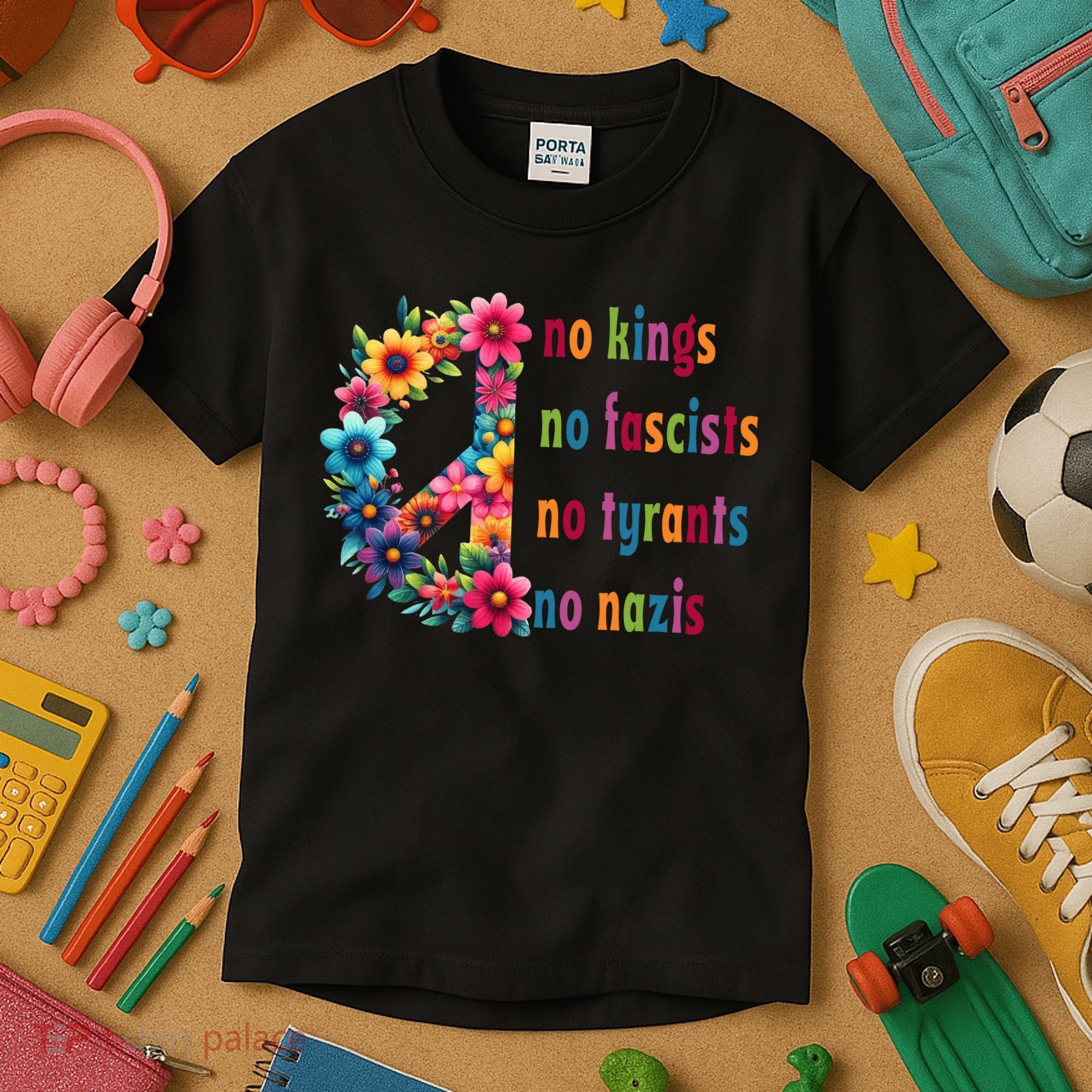 No Kings No Fascists No Tyrants No Nazis Kids T-Shirt