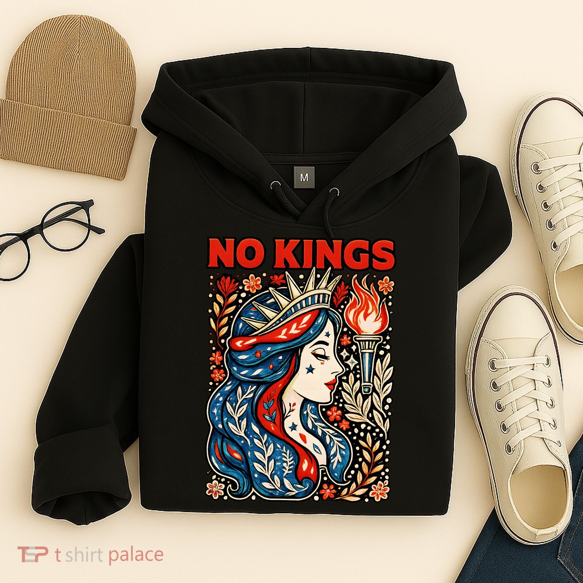 No Kings Retro Illustration Hoodie