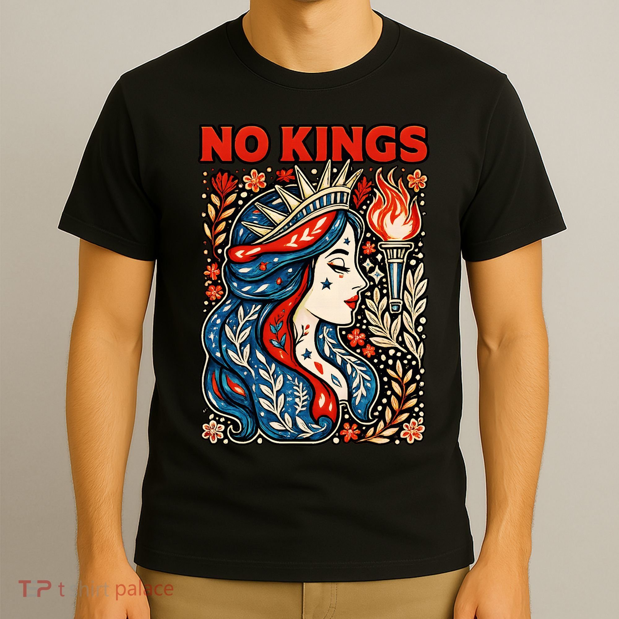 No Kings Retro Illustration T-Shirt