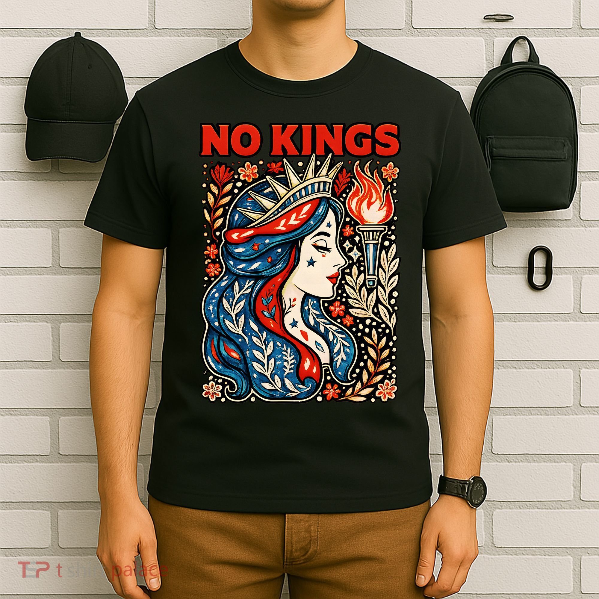 No Kings Retro Illustration T-Shirt