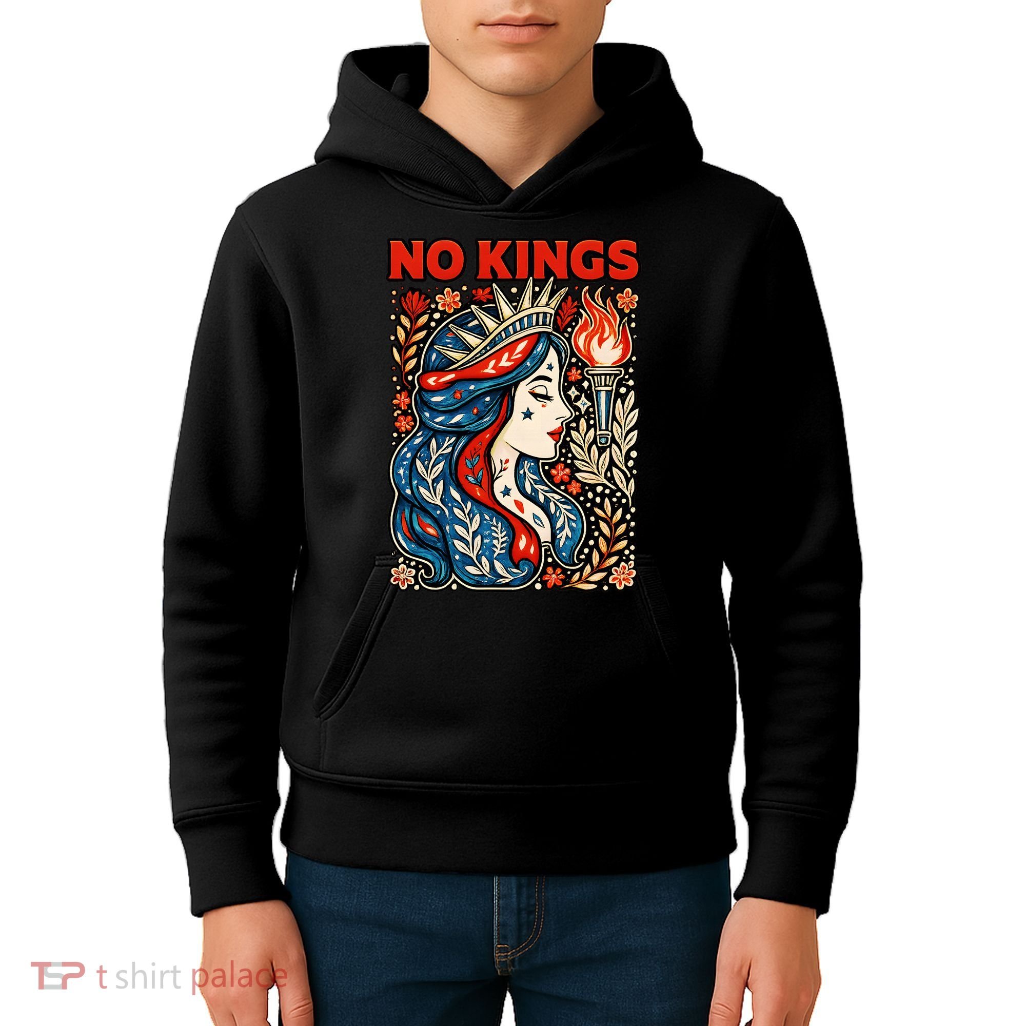 No Kings Retro Illustration Kids Hoodie