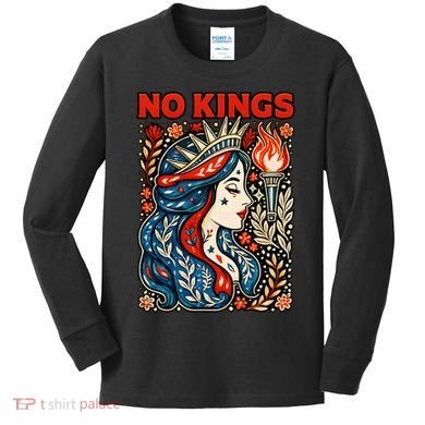 No Kings Retro Illustration Kids Long Sleeve Shirt