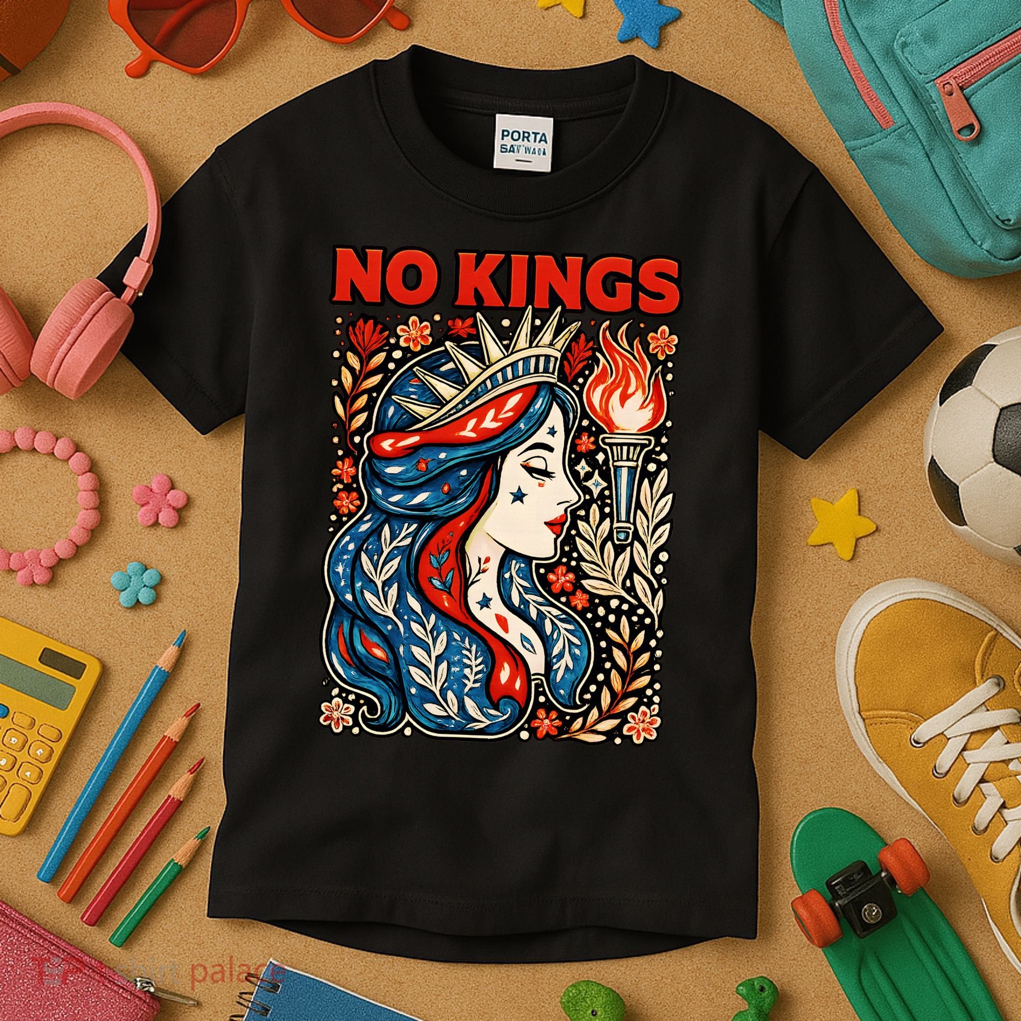 No Kings Retro Illustration Kids T-Shirt
