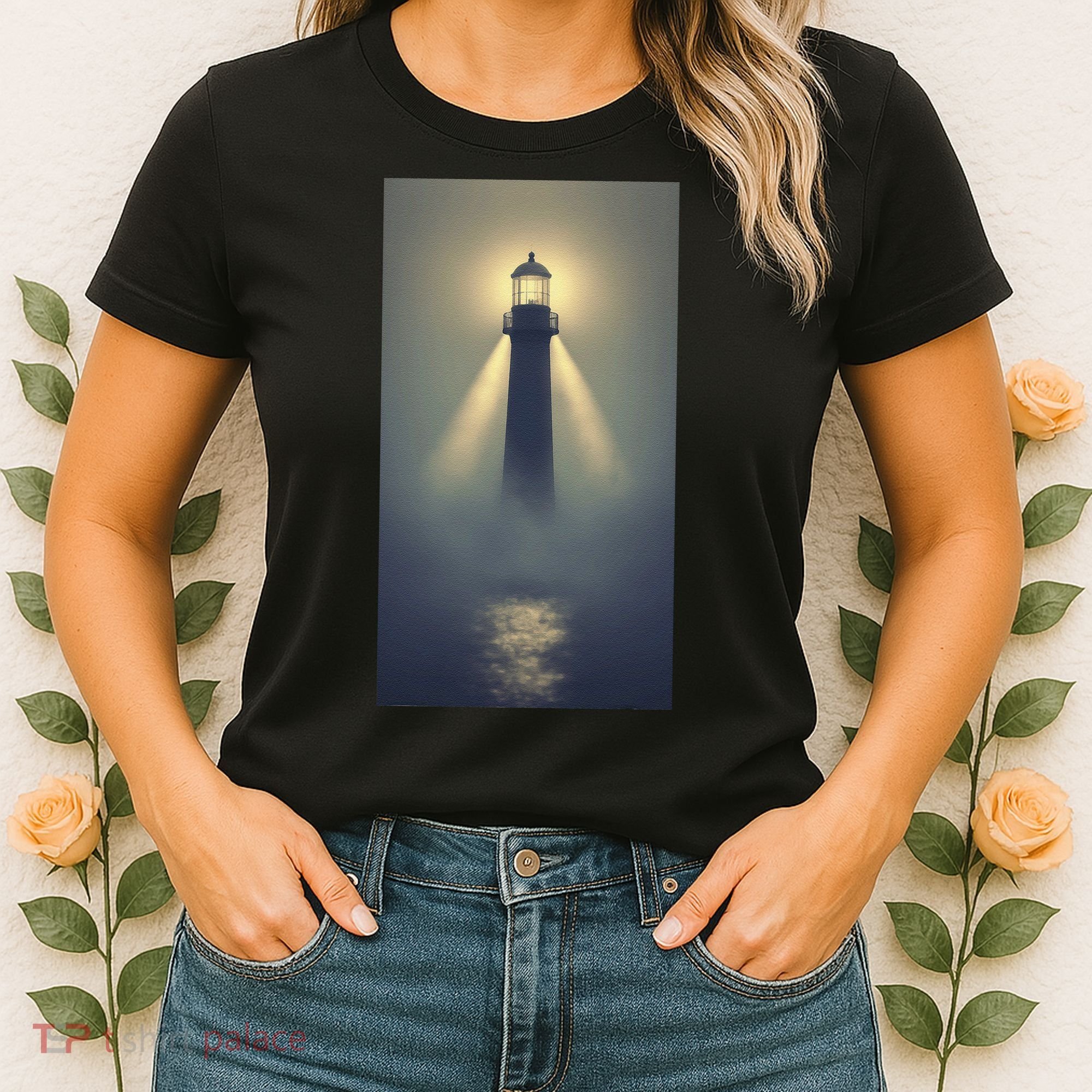 Nautical Lighthouse Beam Ocean Maritime Fog Women's T-Shirt