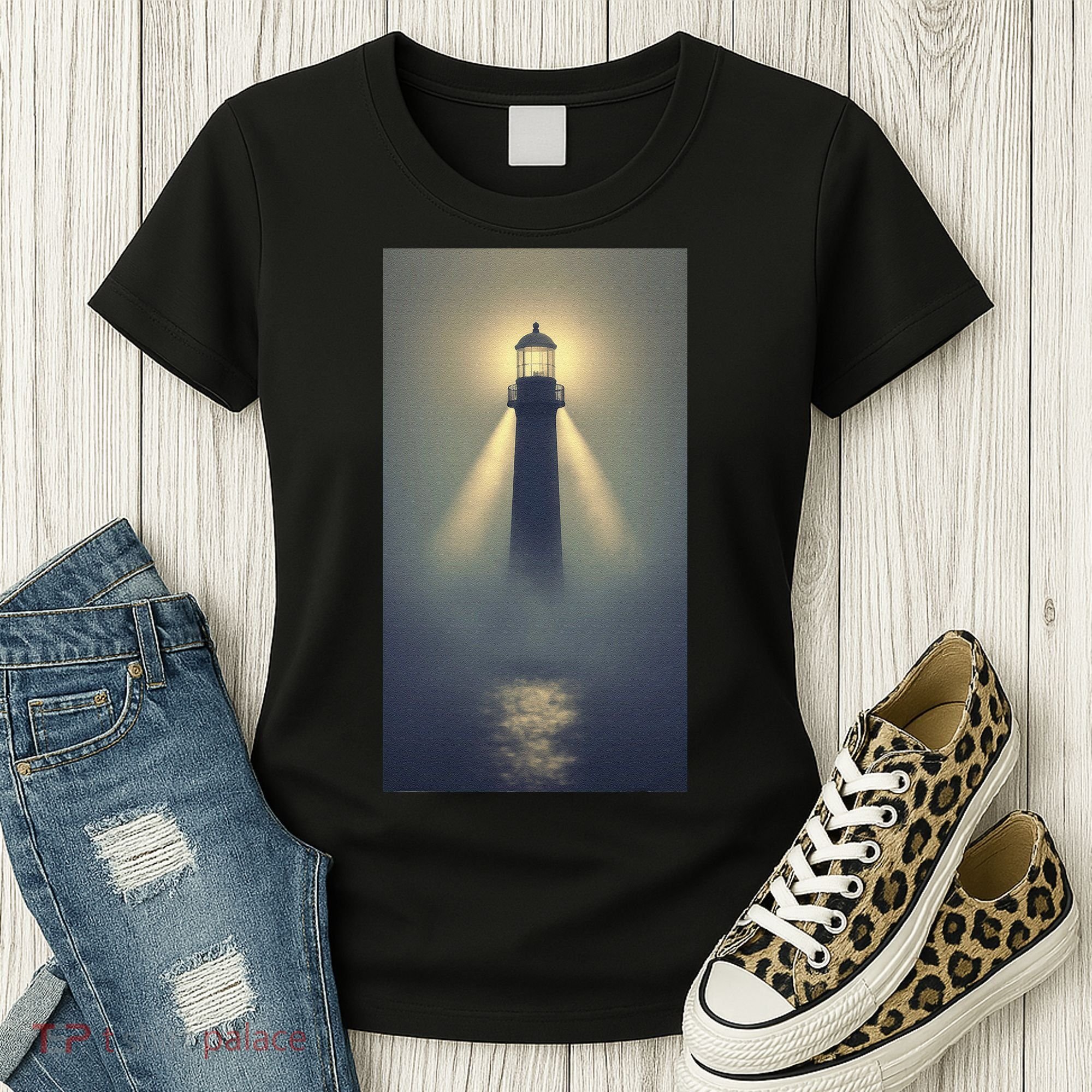 Nautical Lighthouse Beam Ocean Maritime Fog Women's T-Shirt