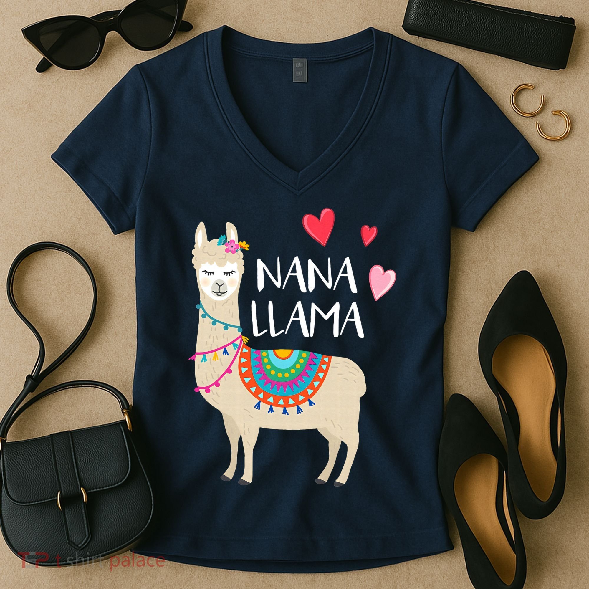 Nana Llama Cute Love Llamas & Alpacas Gift Tees Women's V-Neck T-Shirt