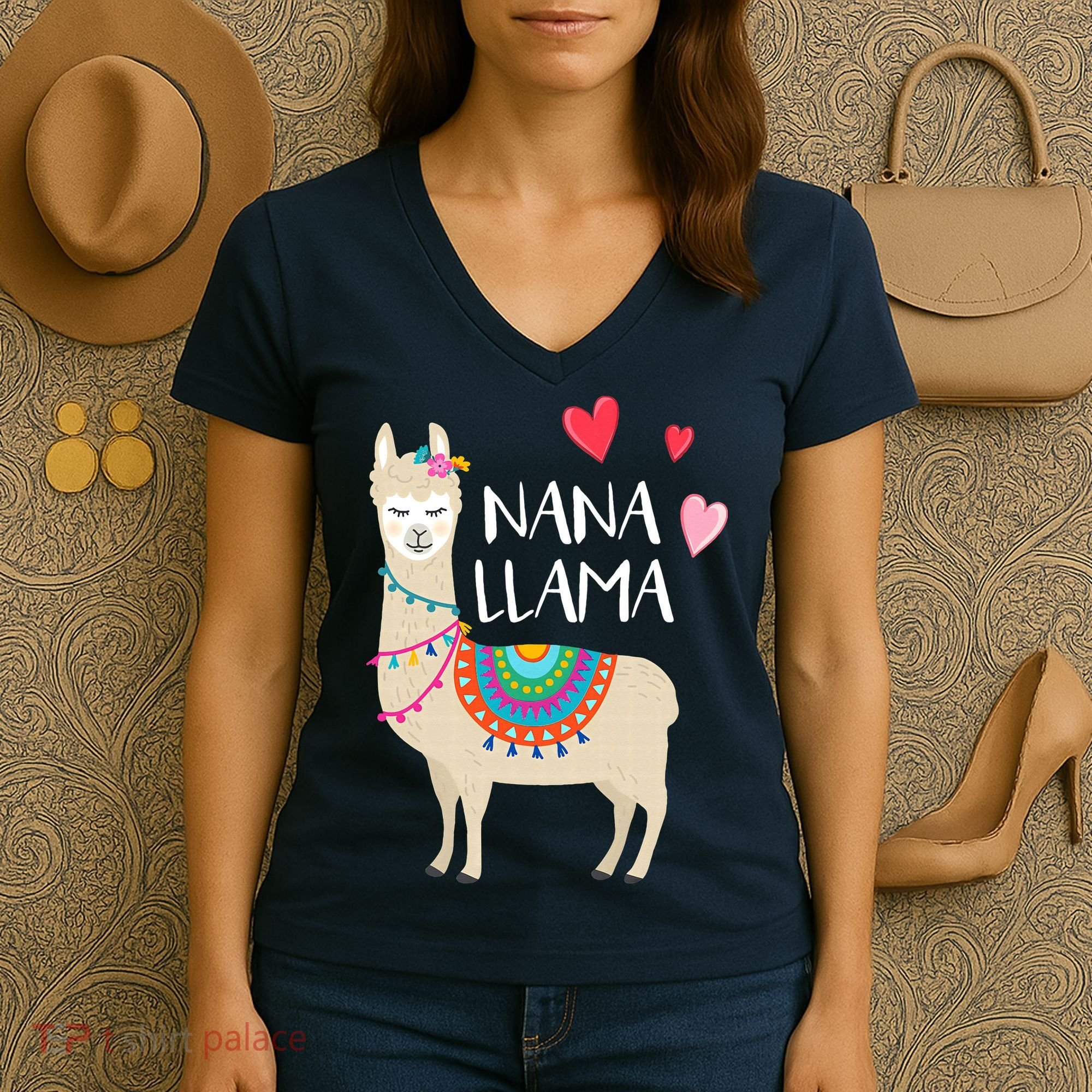 Nana Llama Cute Love Llamas & Alpacas Gift Tees Women's V-Neck T-Shirt