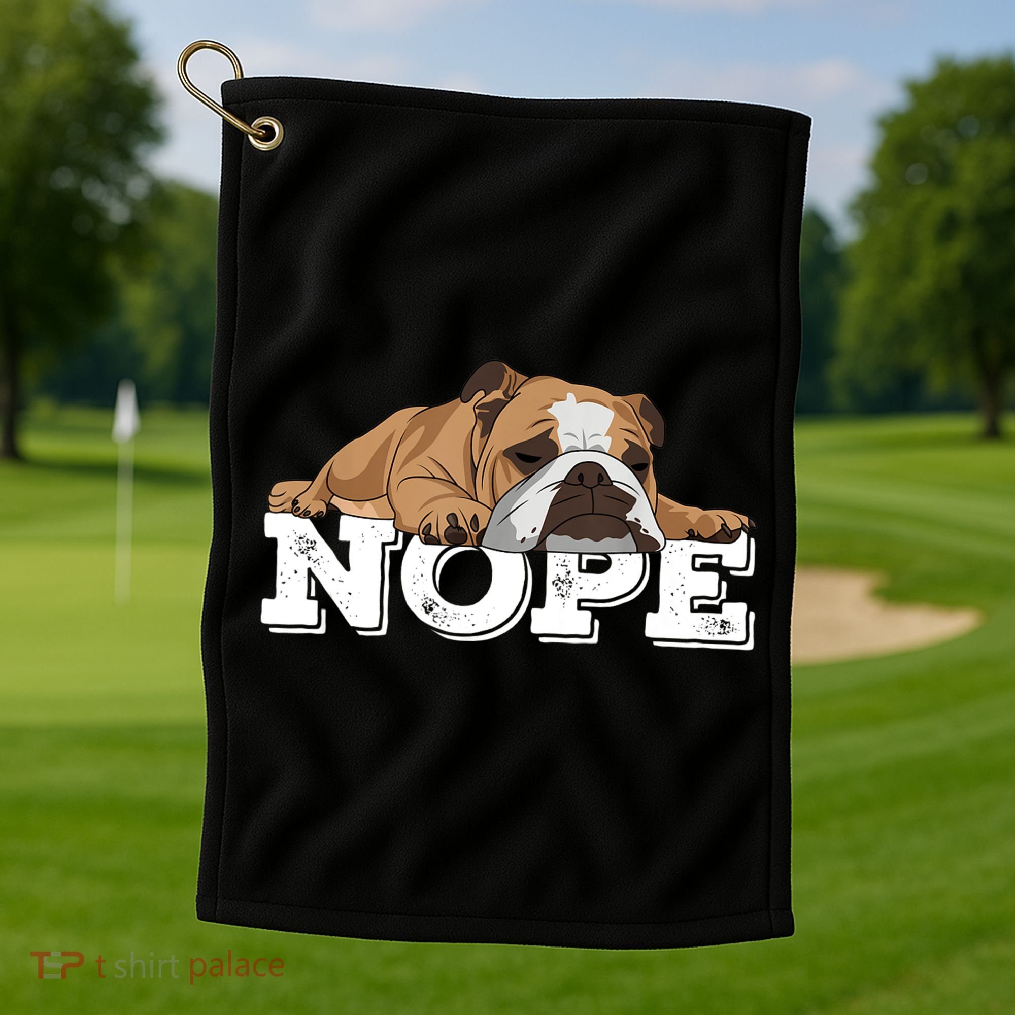 Nope Lazy English Bulldog Dog Lover TShirt Golf Towel