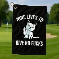 Nine Lives Give No Fucks Golf Towel thumb 1