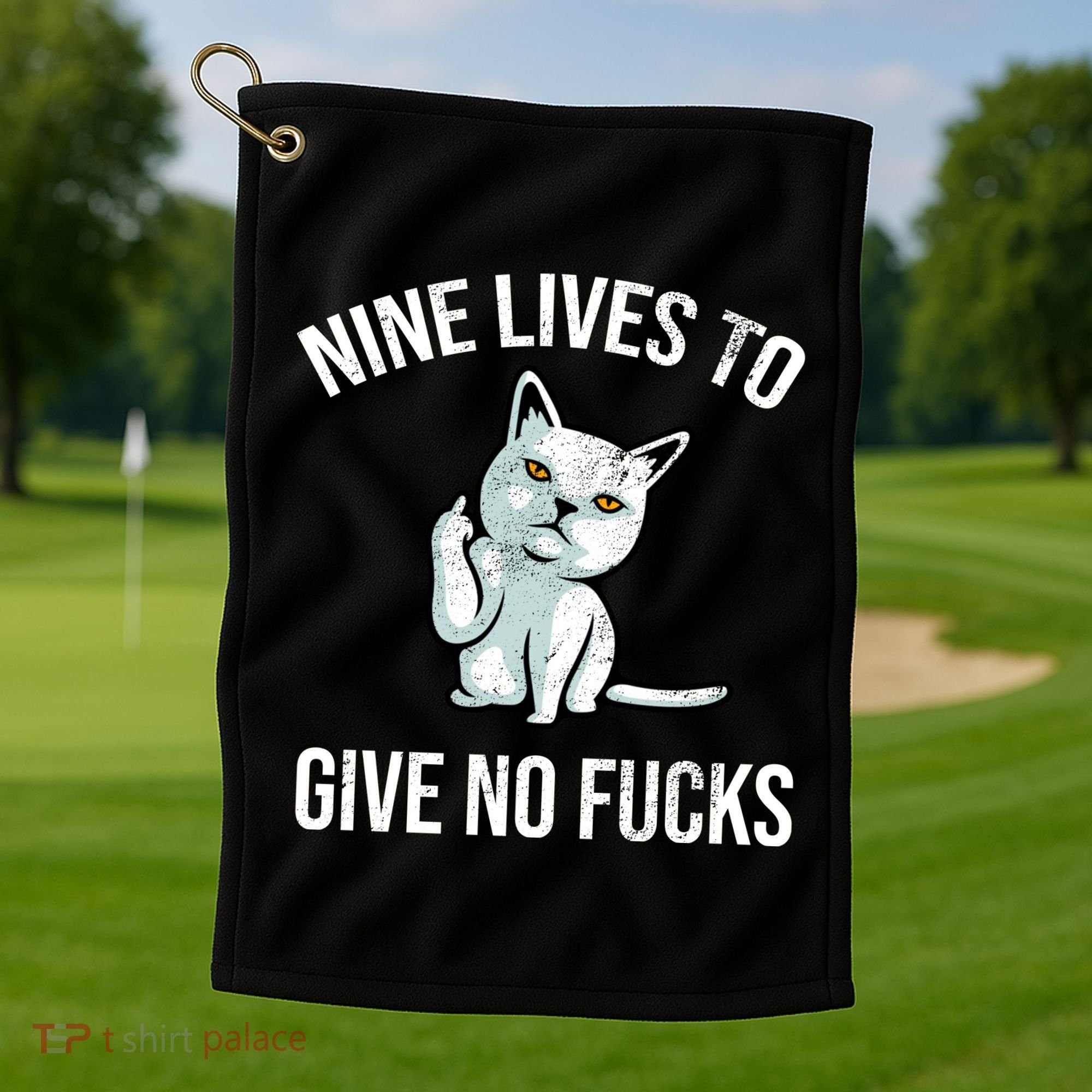 Nine Lives Give No Fucks Golf Towel