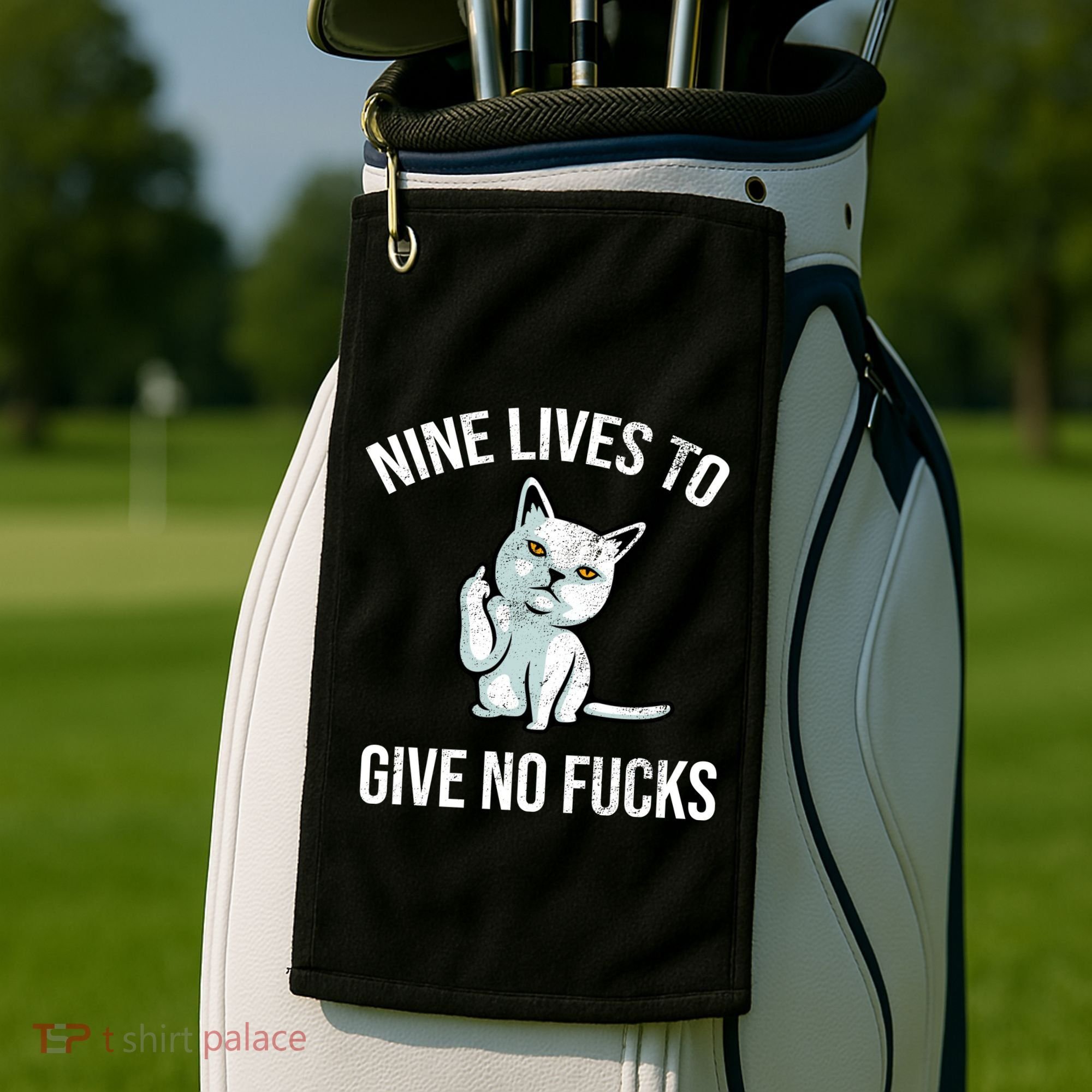 Nine Lives Give No Fucks Golf Towel