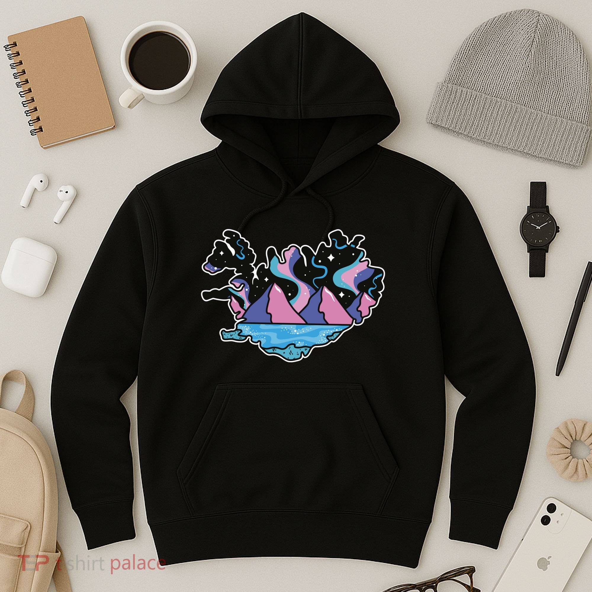 Northern Lights Island Map Hoodie