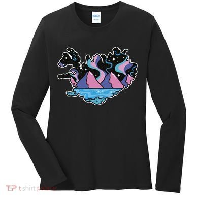 Northern Lights Island Map Women's Long Sleeve Shirt