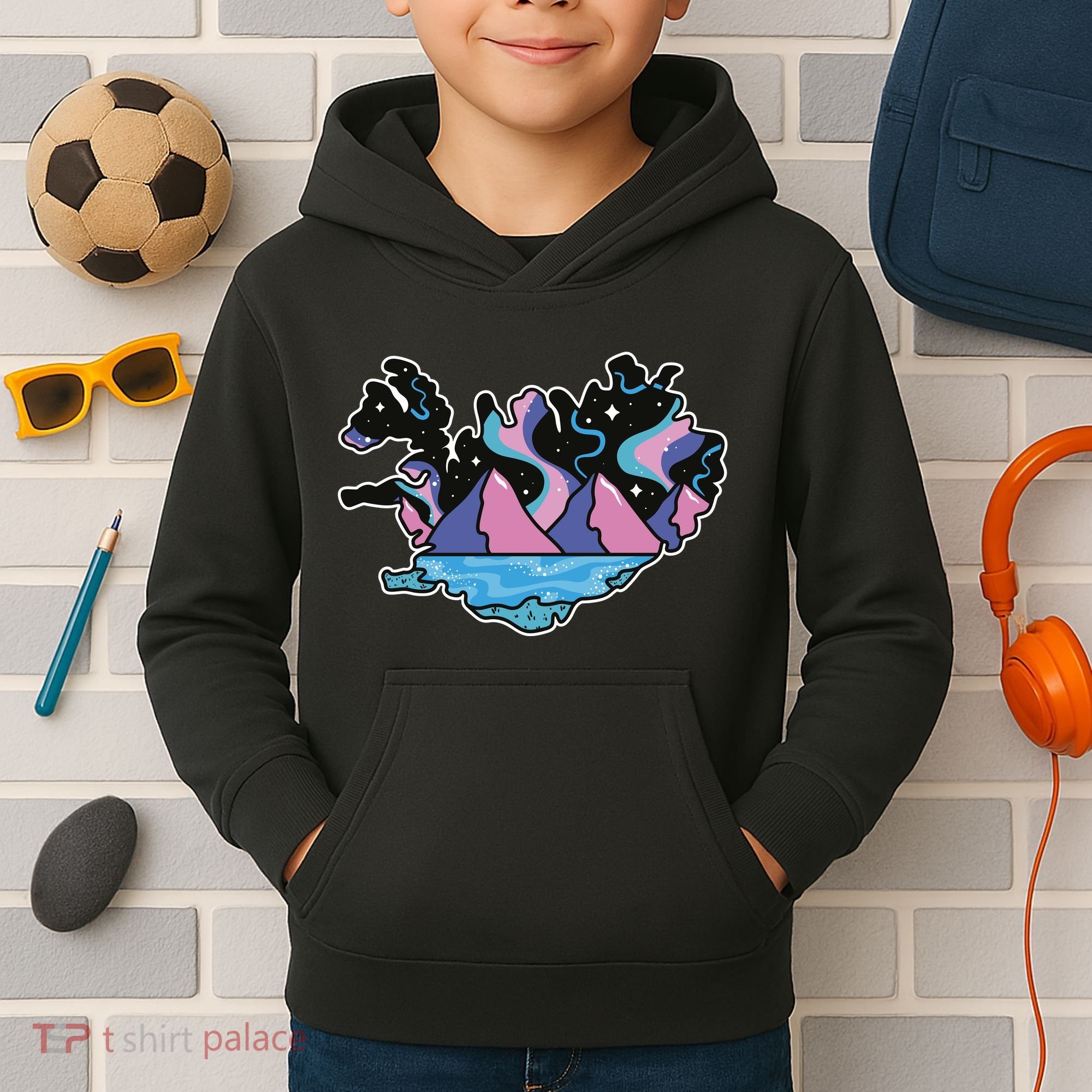 Northern Lights Island Map Kids Hoodie