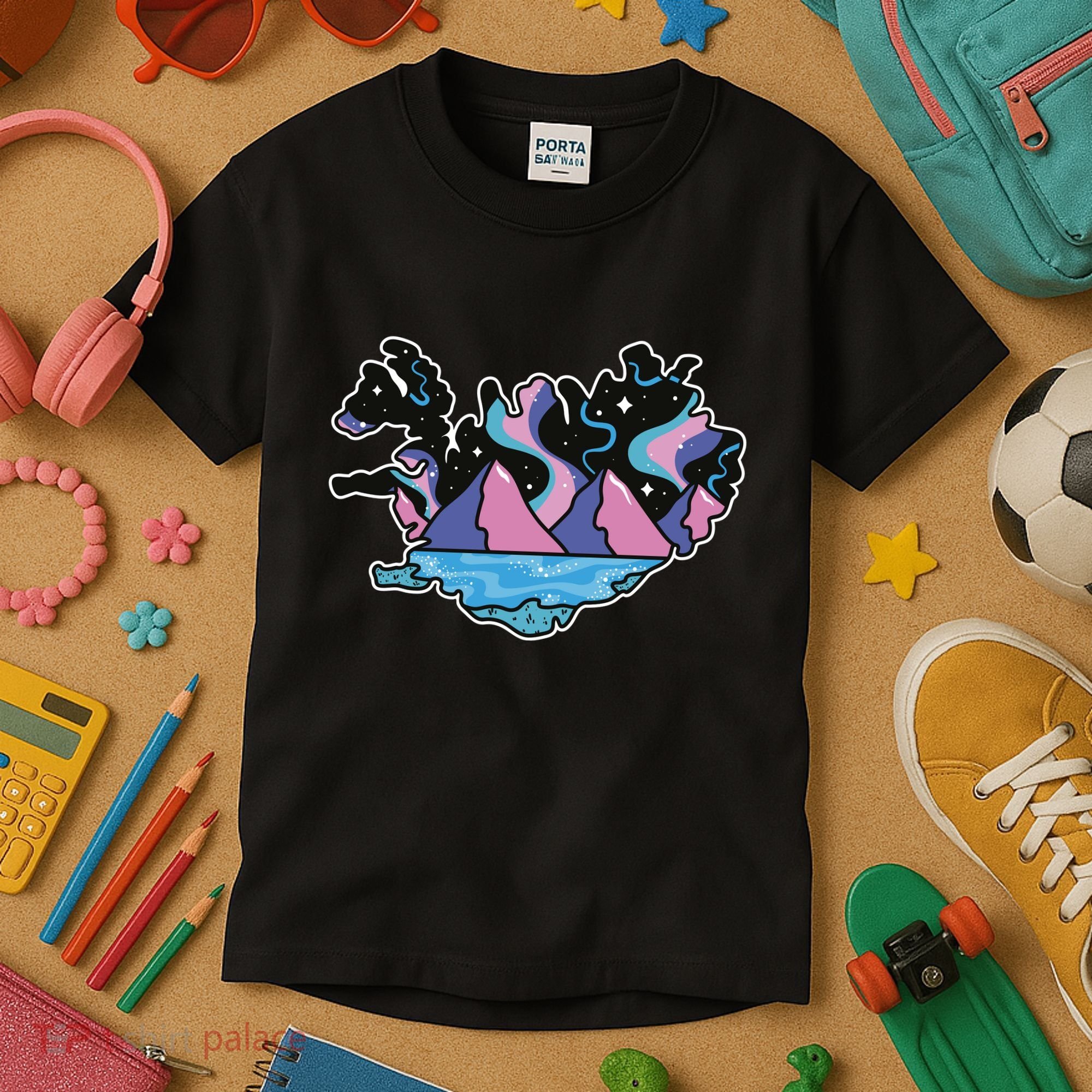 Northern Lights Island Map Kids T-Shirt