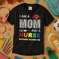 Nurse Lovers I Am A Mom And A Nurse Nothing Scares Me Kids T-Shirt thumb 3