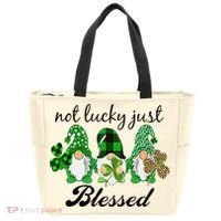 Not Lucky Just Blessed Gnomes Shamrock St Patrick Day Irish Tote Bag thumb 0