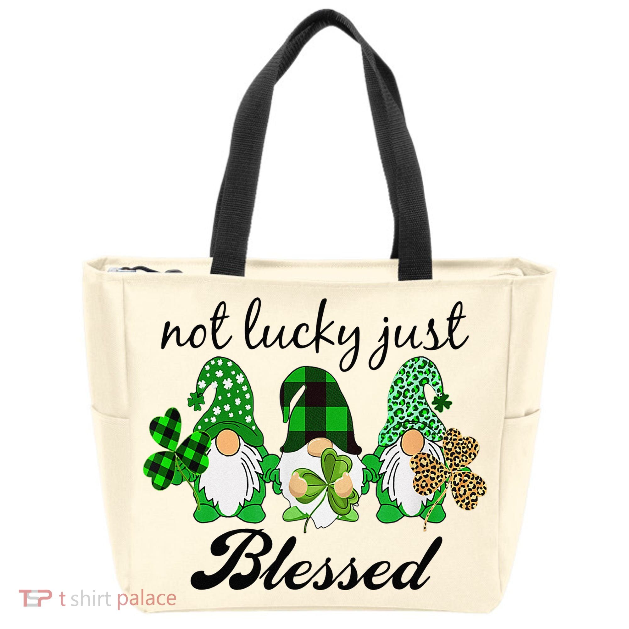 Not Lucky Just Blessed Gnomes Shamrock St Patrick Day Irish Tote Bag