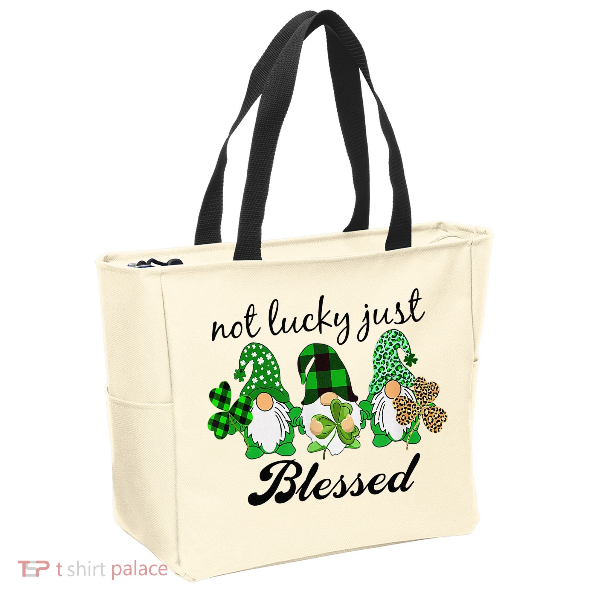 Not Lucky Just Blessed Gnomes Shamrock St Patrick Day Irish Tote Bag