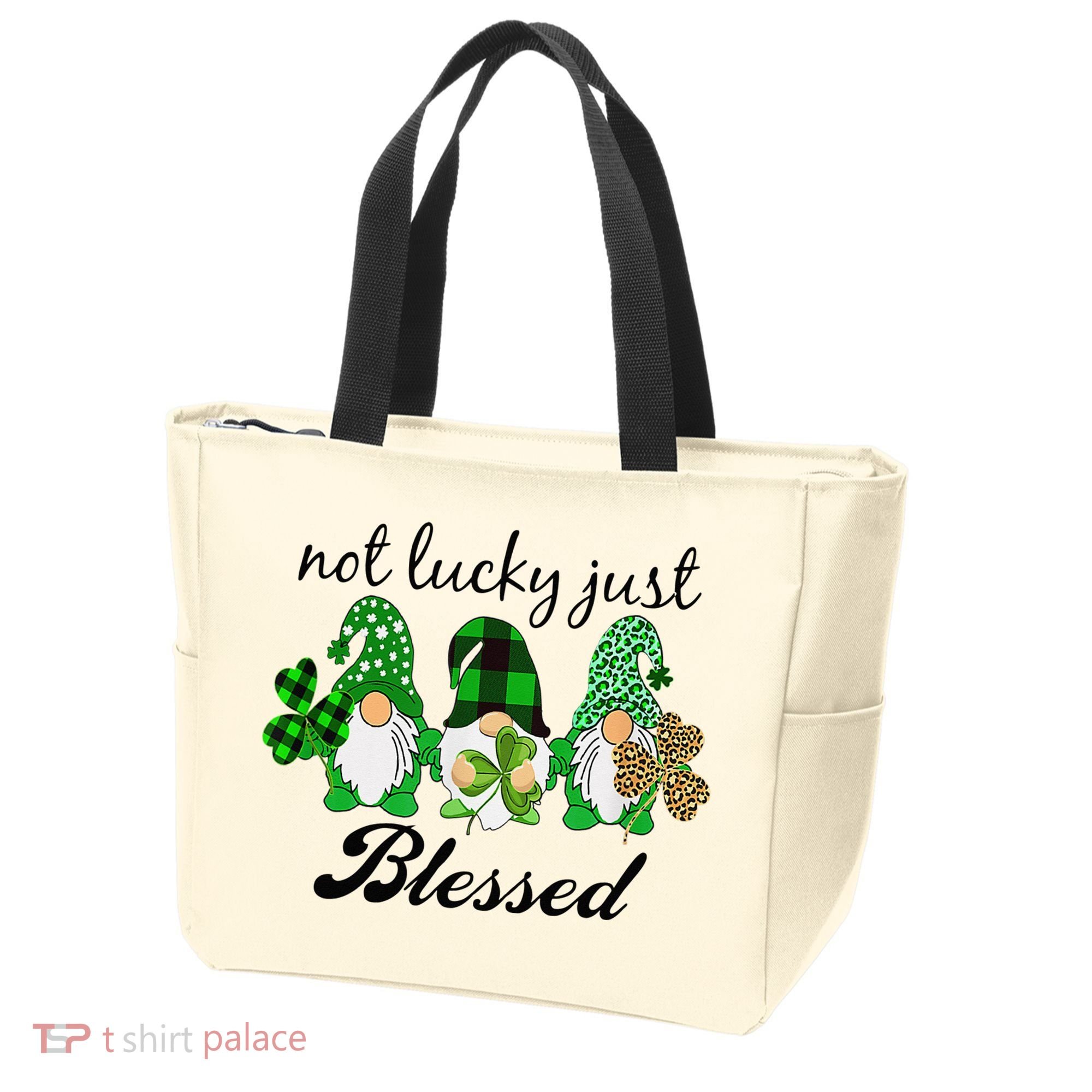 Not Lucky Just Blessed Gnomes Shamrock St Patrick Day Irish Tote Bag